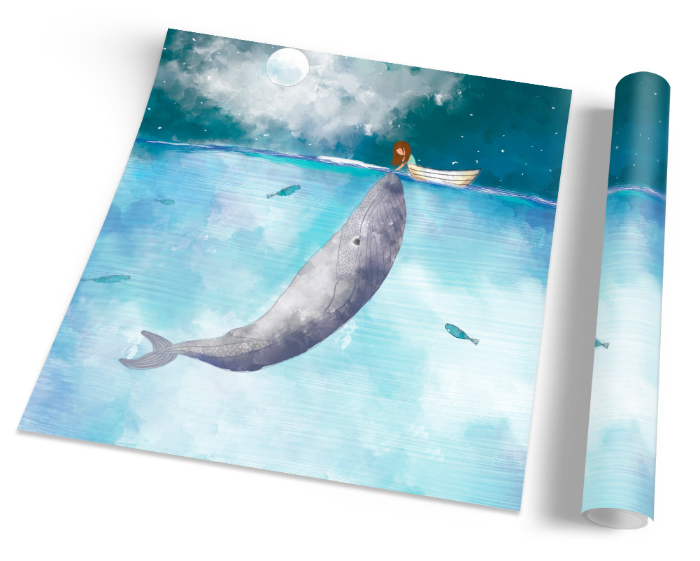Boat Whale Seascape Bathroom Blue FRAMED ART PRINT Picture Square Artwork