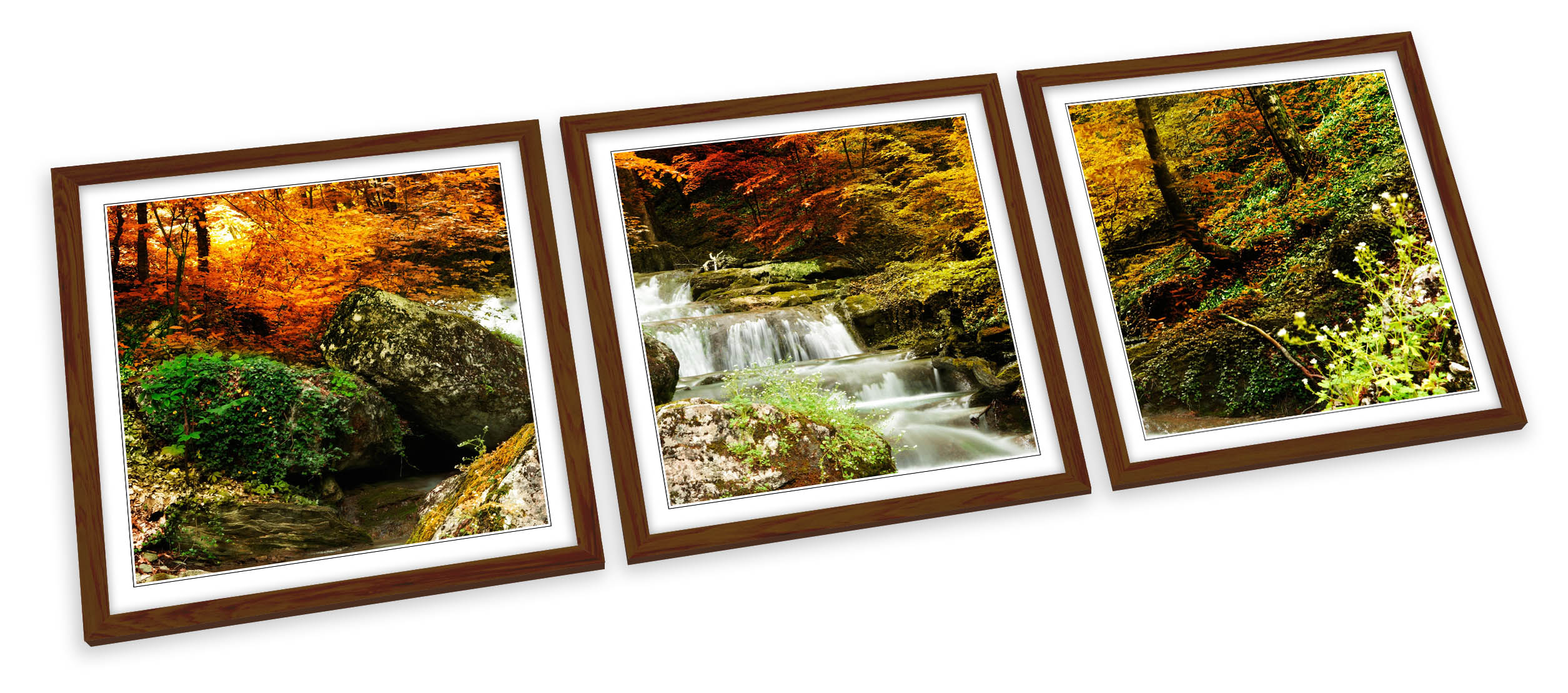 Otoño Bosque Paisaje Cascada JUEGO DE IMPRESIONES ARTÍSTICAS ENMARCADAS Póster Cuadrado de Imagen - Imagen 4 de 5