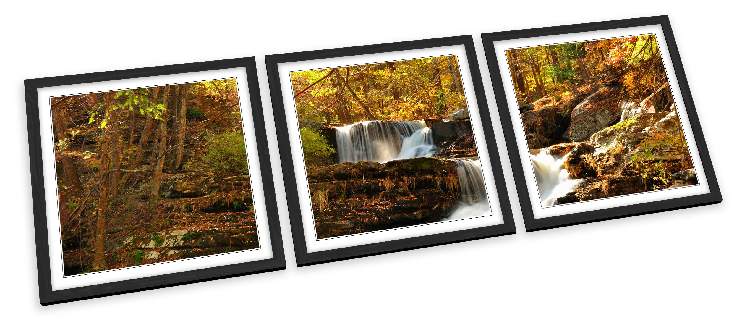 Forest Woodland Waterfall River FRAMED ART PRINTS SET Picture Poster Square - Picture 2 of 5