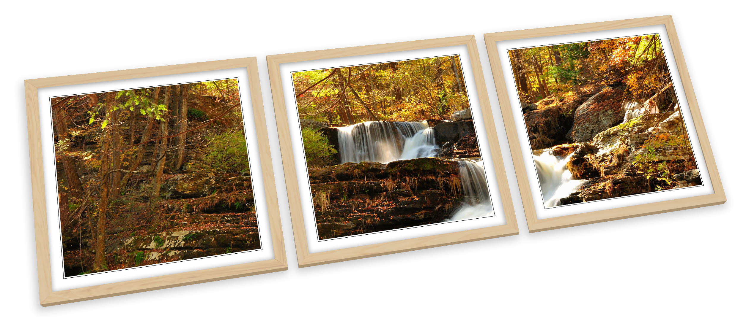 Forest Woodland Waterfall River FRAMED ART PRINTS SET Picture Poster Square - Picture 3 of 5