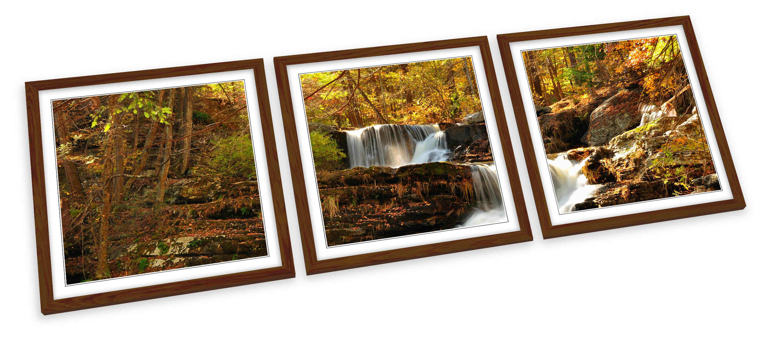 Forest Woodland Waterfall River FRAMED ART PRINTS SET Picture Poster Square - Picture 4 of 5