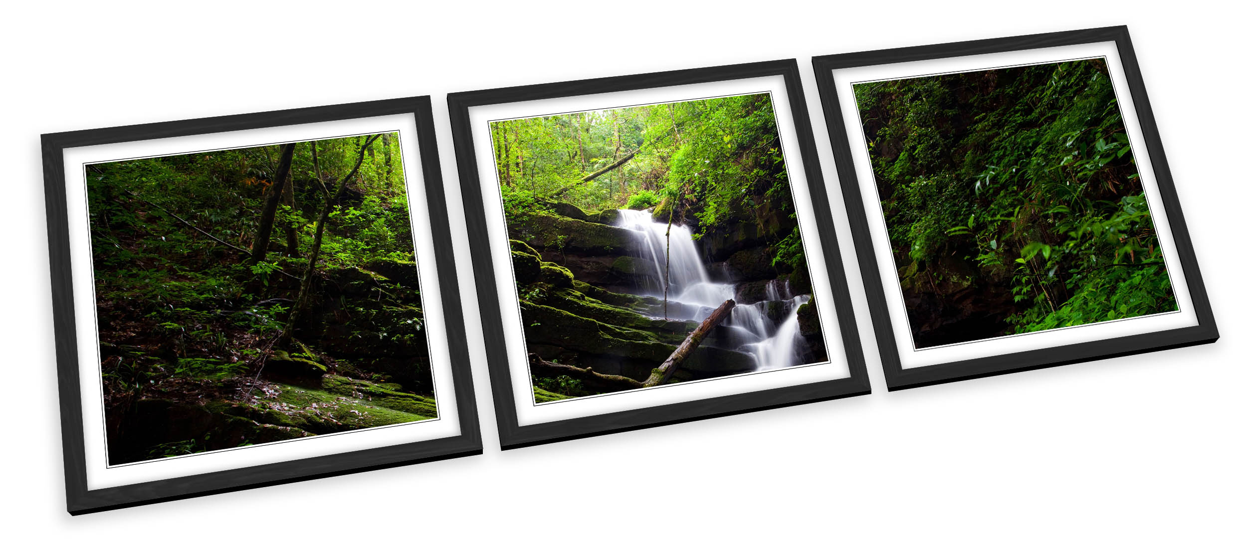 Paesaggio Foresta Fiume Cascata SET STAMPE ARTISTICHE INCORNICIATE Quadro Poster Quadrato - Foto 2 di 5