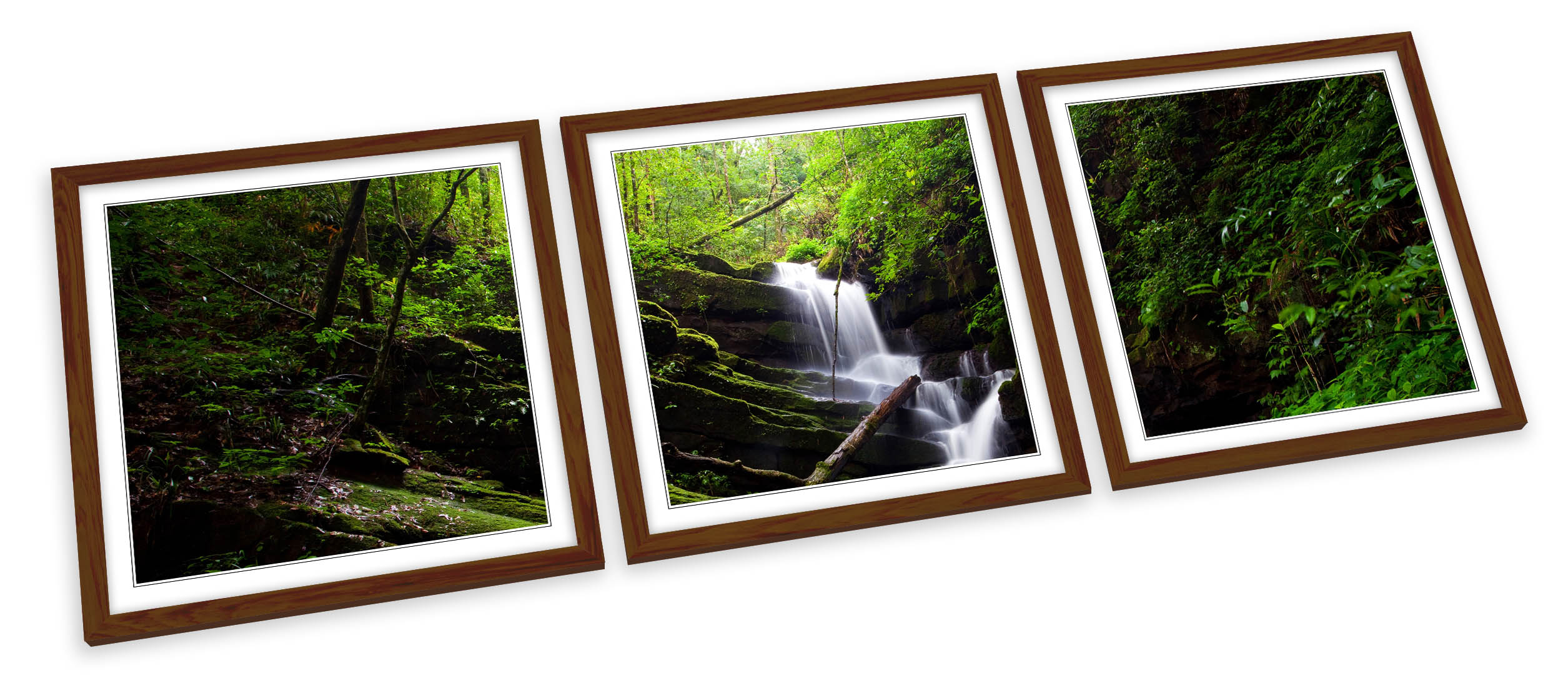 Paesaggio Foresta Fiume Cascata SET STAMPE ARTISTICHE INCORNICIATE Quadro Poster Quadrato - Foto 4 di 5