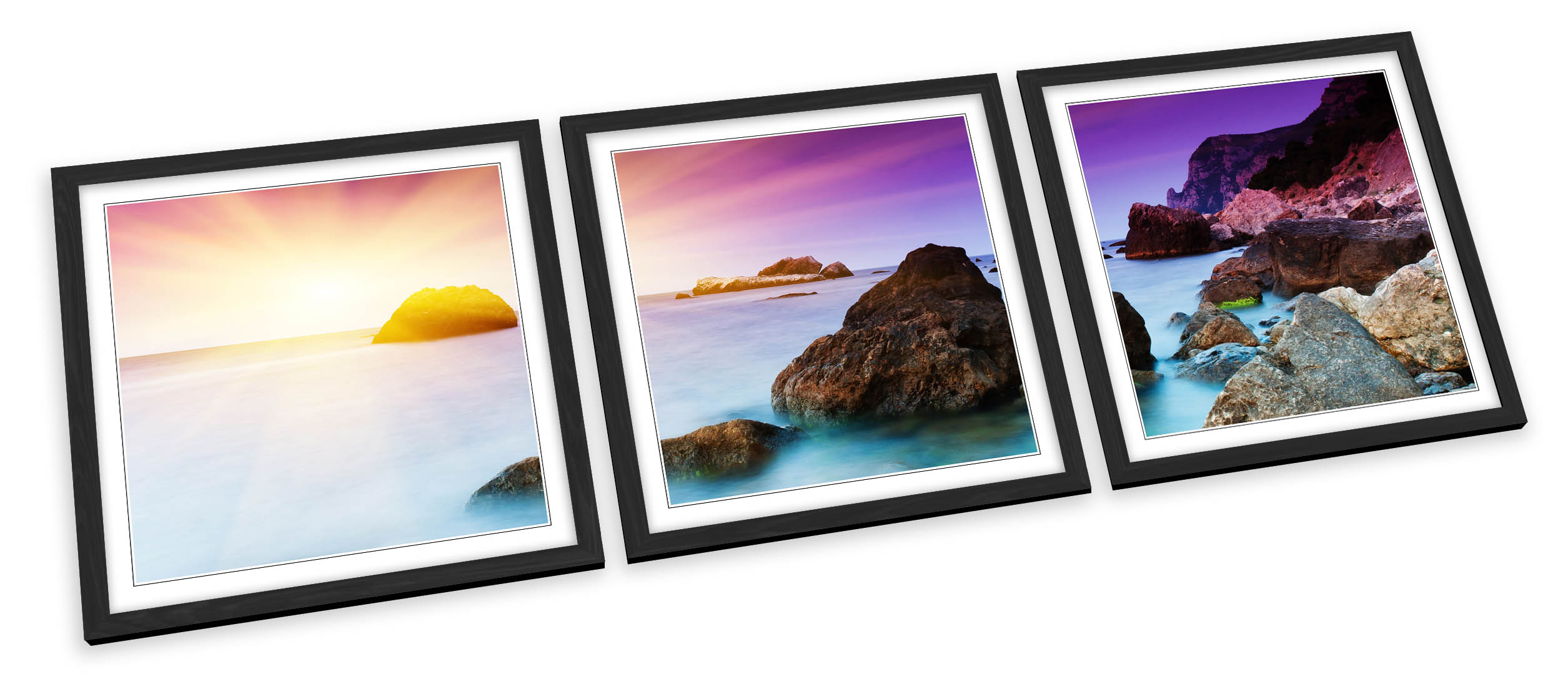 SET STAMPE ARTISTICHE CON CORNICE paesaggio marino tramonto scena spiaggia quadro poster quadrato - Foto 2 di 5