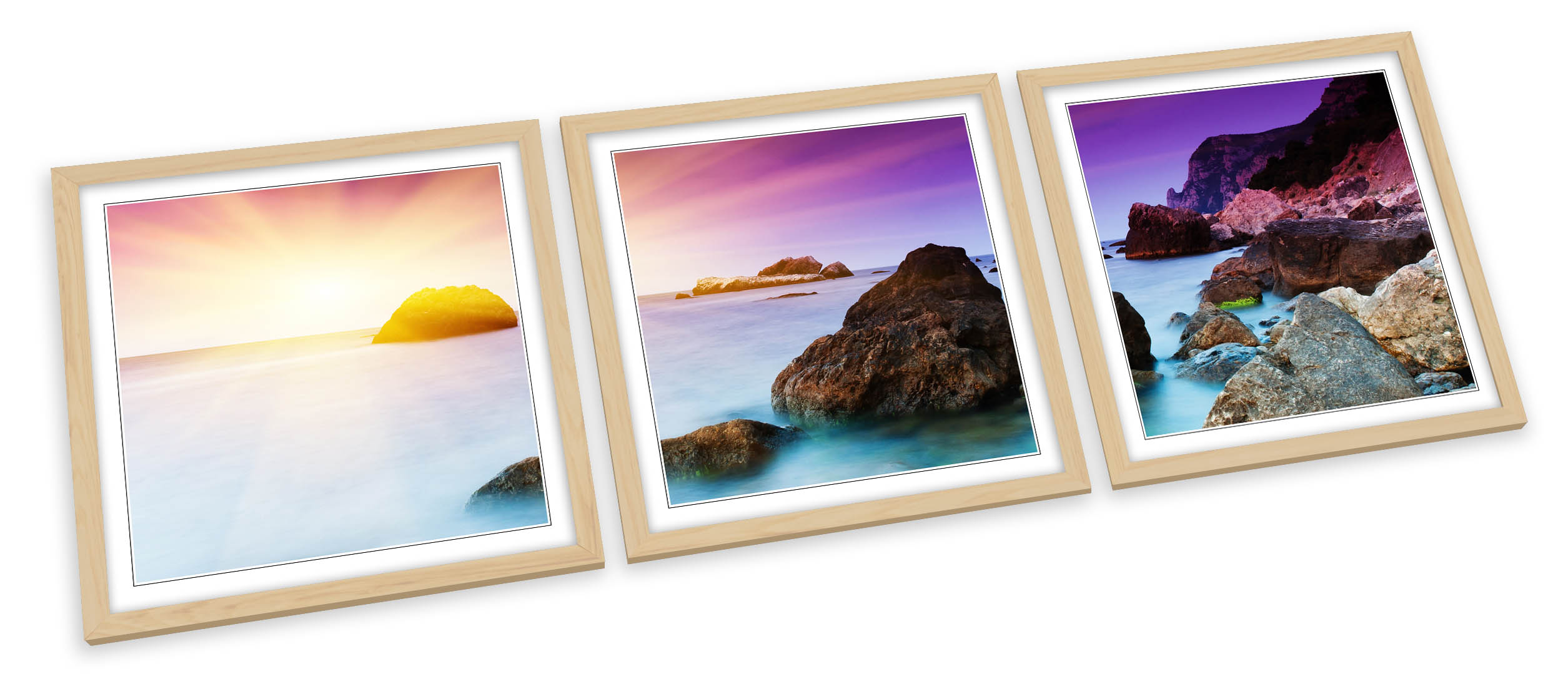 SET STAMPE ARTISTICHE CON CORNICE paesaggio marino tramonto scena spiaggia quadro poster quadrato - Foto 3 di 5