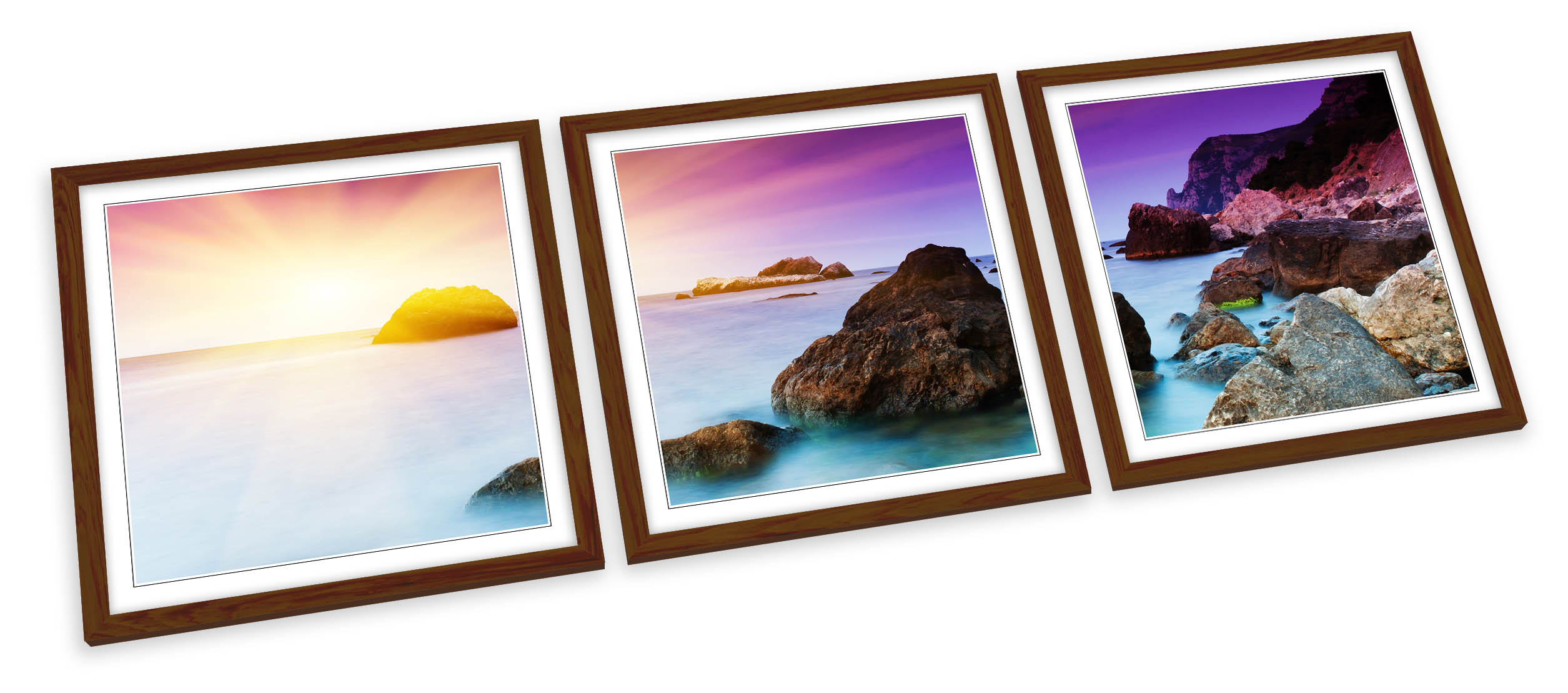 SET STAMPE ARTISTICHE CON CORNICE paesaggio marino tramonto scena spiaggia quadro poster quadrato - Foto 4 di 5