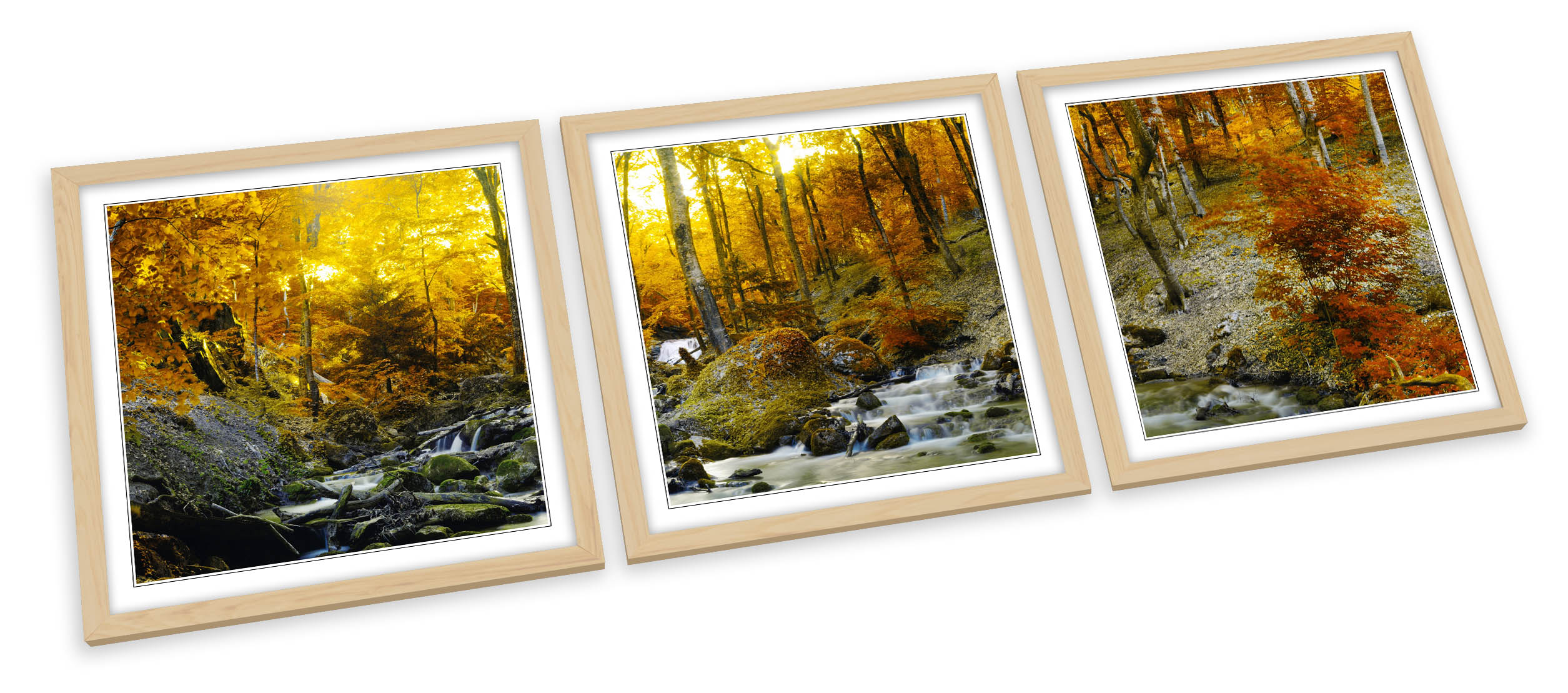 SET STAMPE ARTISTICHE CON CORNICE Sunset Autumn Forest Creek River quadro poster quadrato - Foto 3 di 5