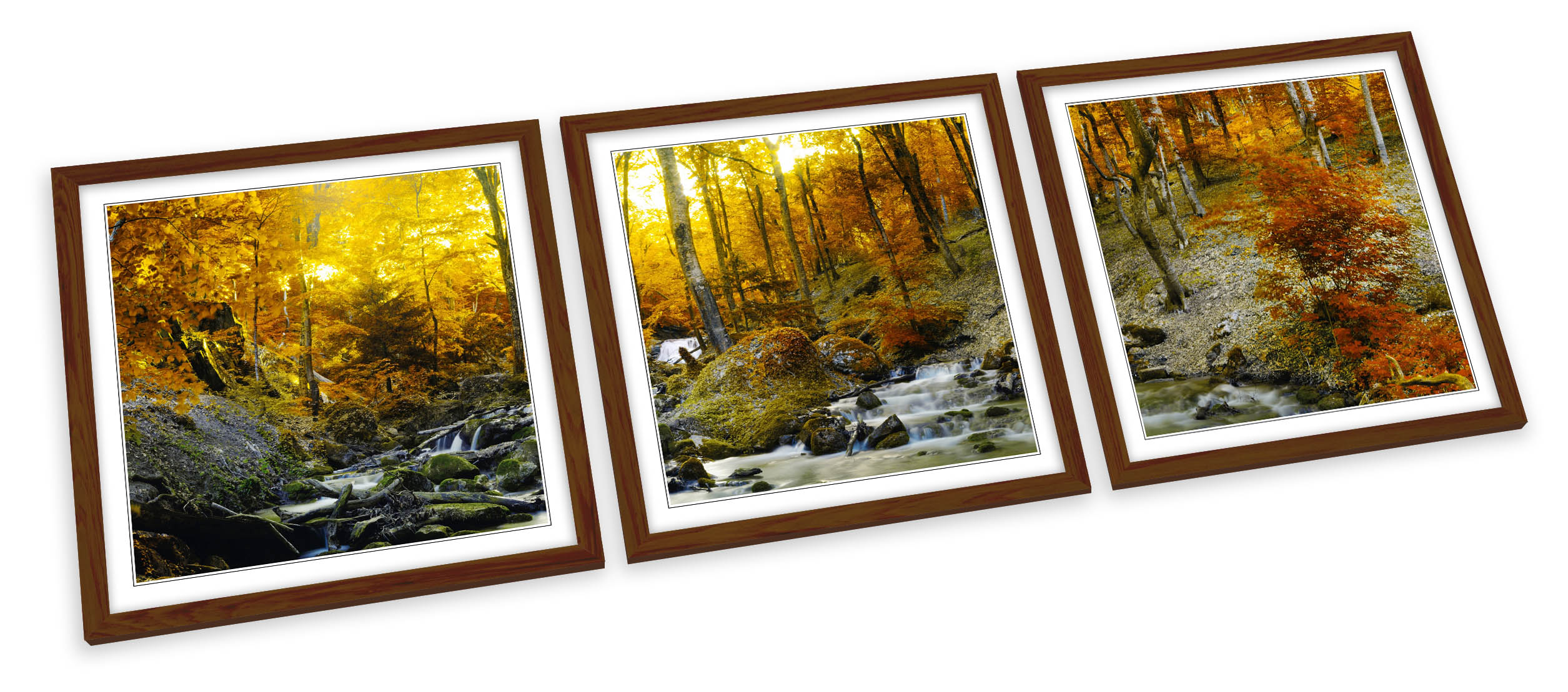 SET STAMPE ARTISTICHE CON CORNICE Sunset Autumn Forest Creek River quadro poster quadrato - Foto 4 di 5