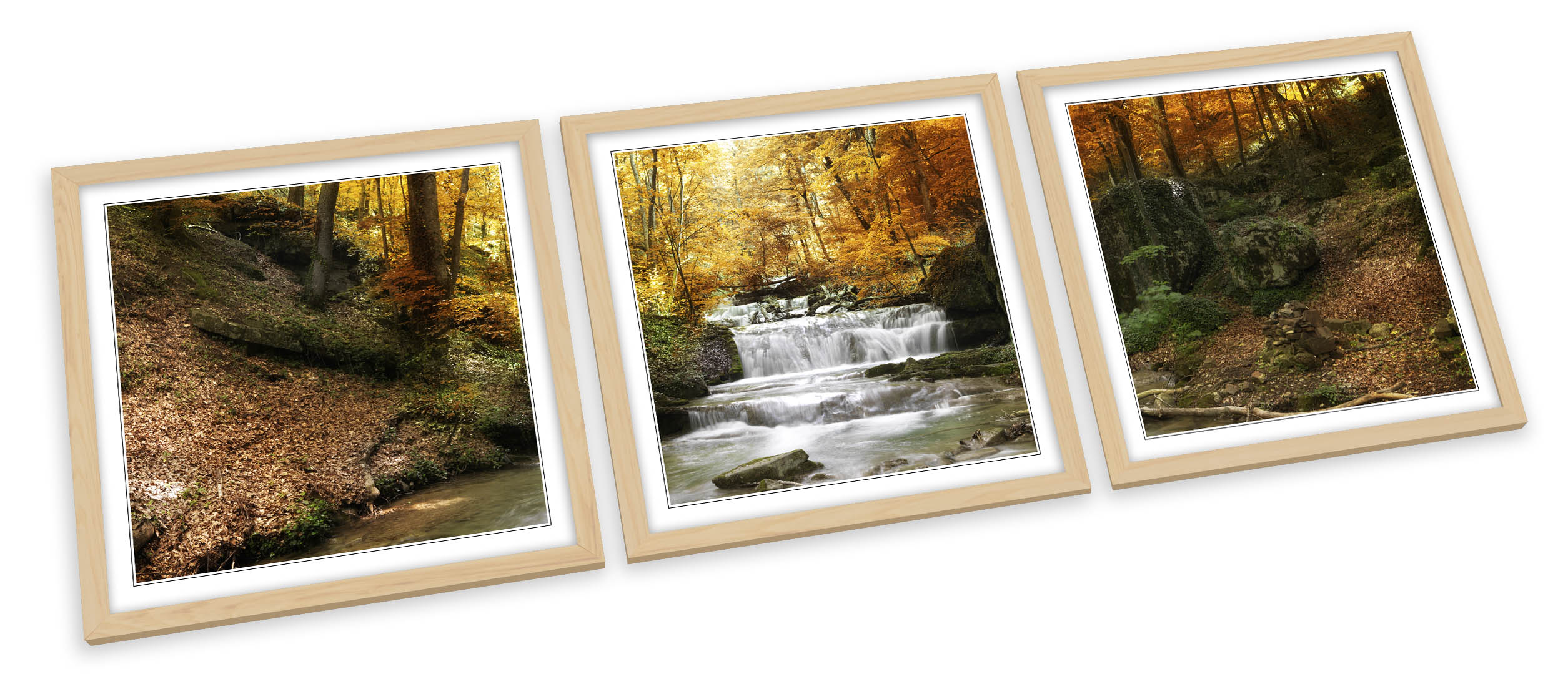 Cascata Foresta Fiume Paesaggio SET STAMPE ARTISTICHE INCORNICIATE Quadro Poster Quadrato - Foto 3 di 5