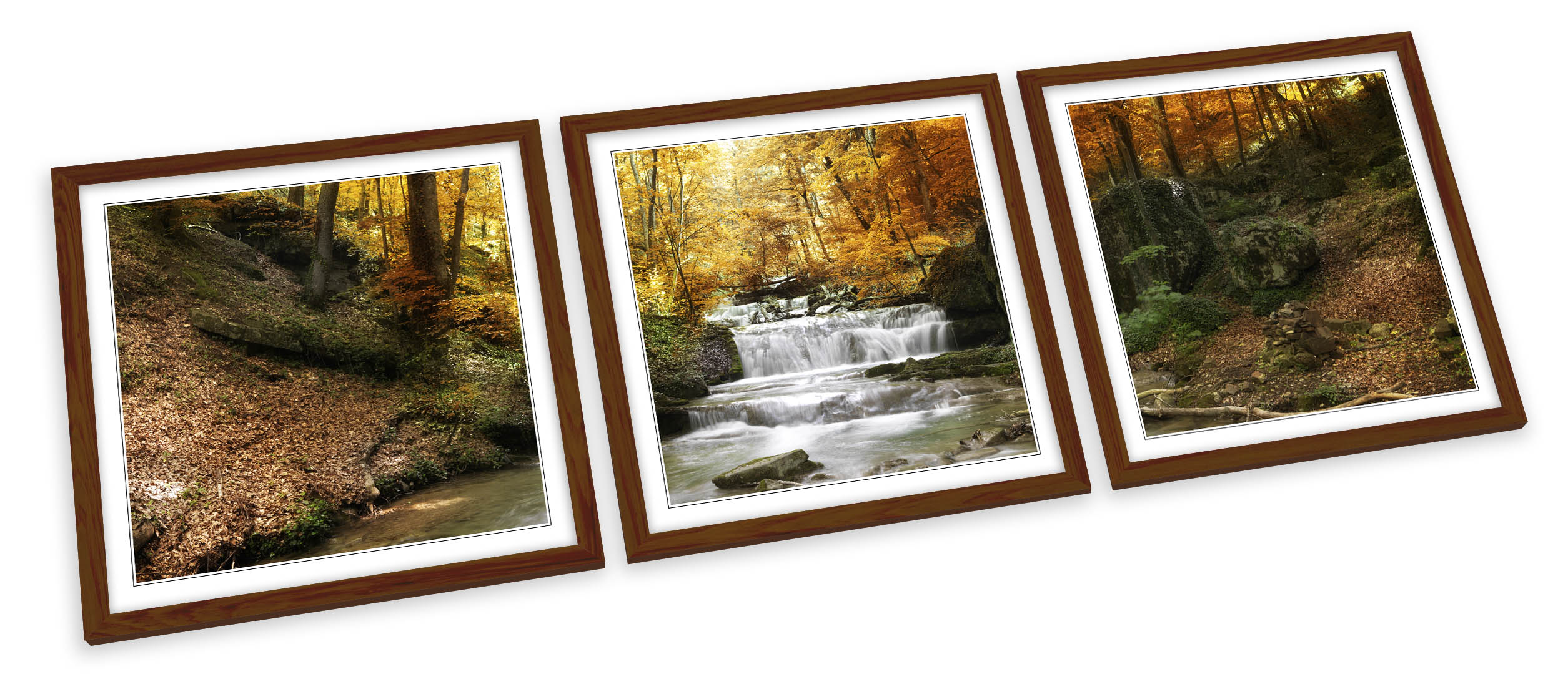 Cascata Foresta Fiume Paesaggio SET STAMPE ARTISTICHE INCORNICIATE Quadro Poster Quadrato - Foto 4 di 5
