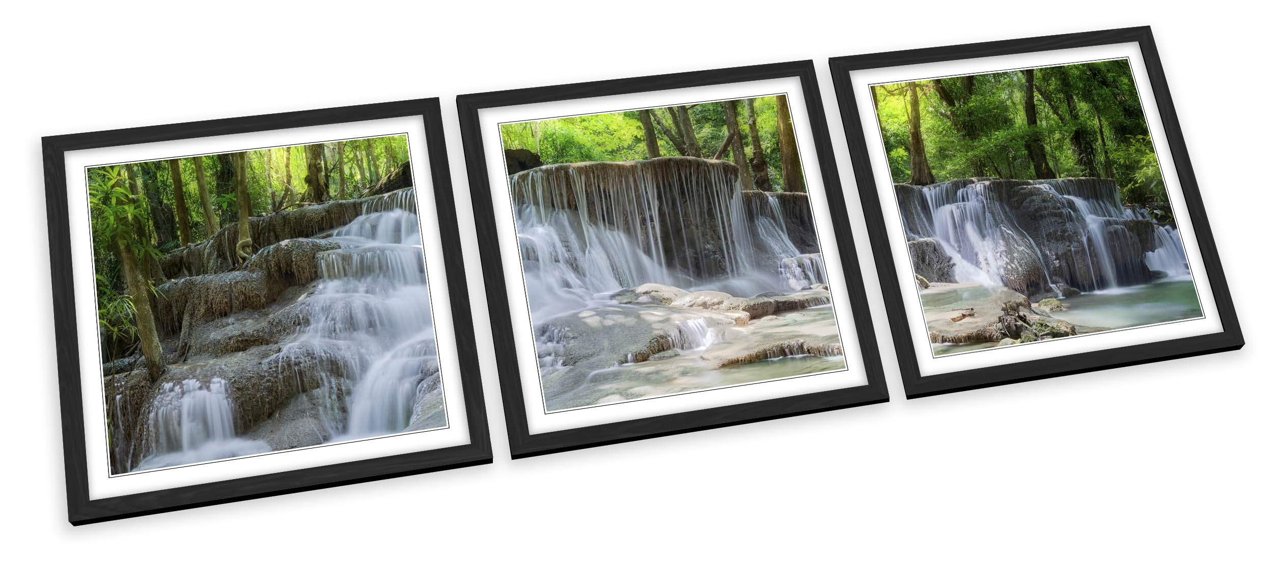 Beautiful Waterfall Landscape FRAMED ART PRINTS SET Picture Poster Square - Picture 2 of 5
