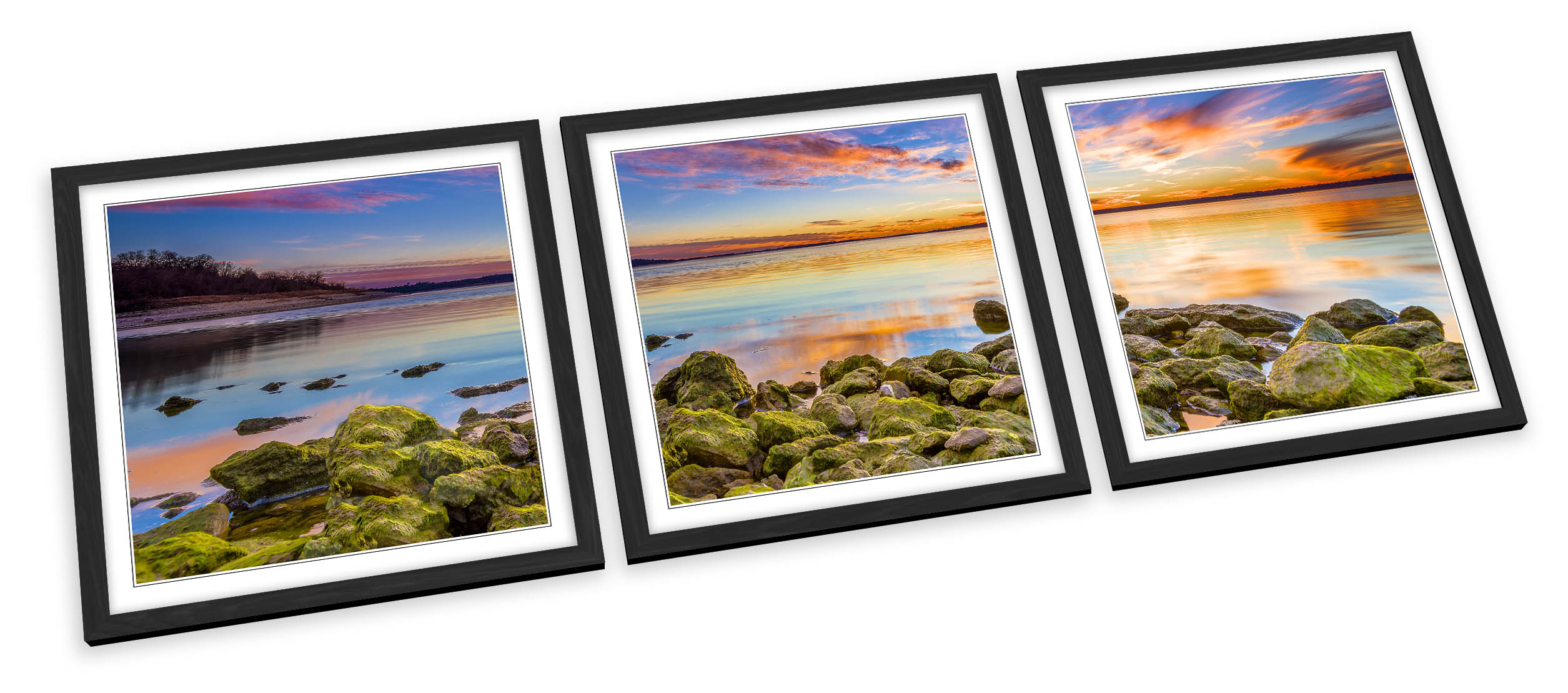 SET STAMPE ARTISTICHE CON CORNICE tramonto paesaggio marino spiaggia quadro poster quadrato - Foto 2 di 5