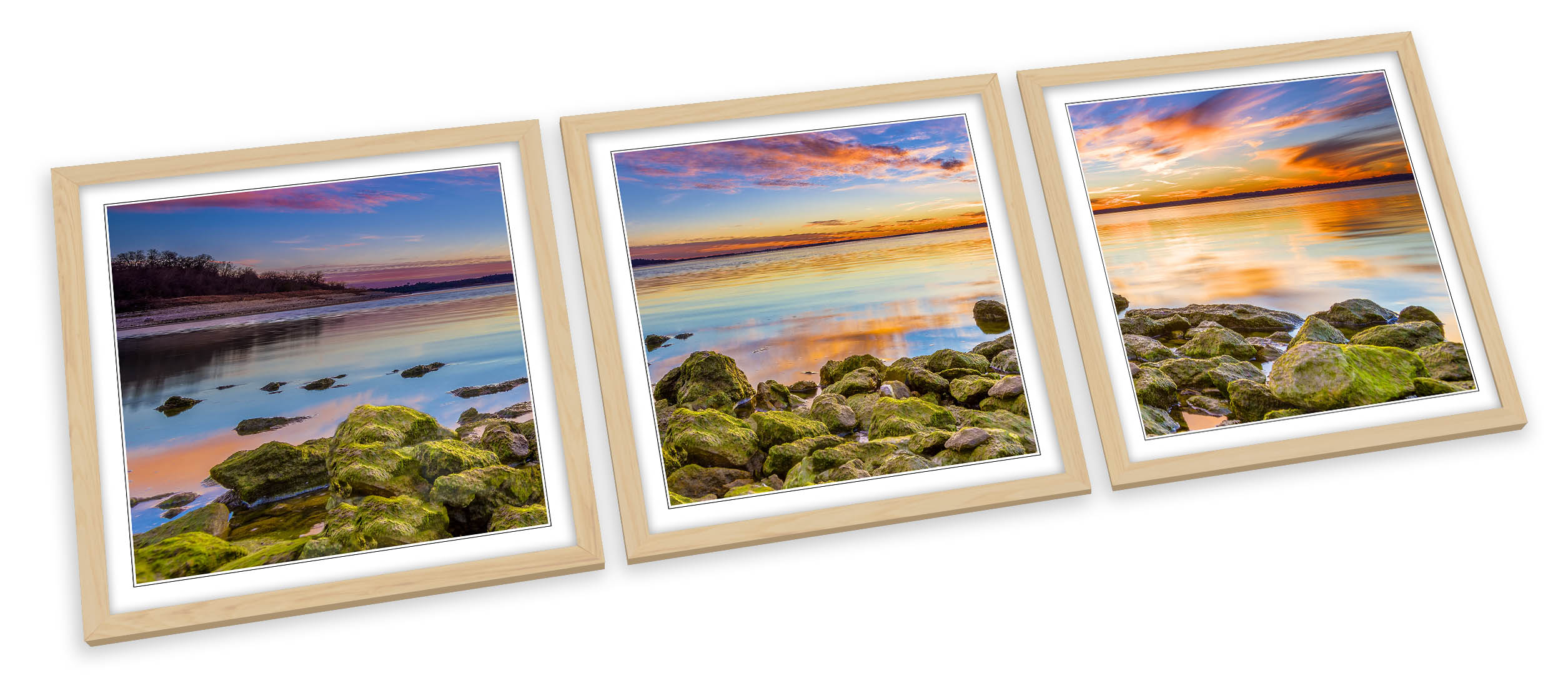 SET STAMPE ARTISTICHE CON CORNICE tramonto paesaggio marino spiaggia quadro poster quadrato - Foto 3 di 5