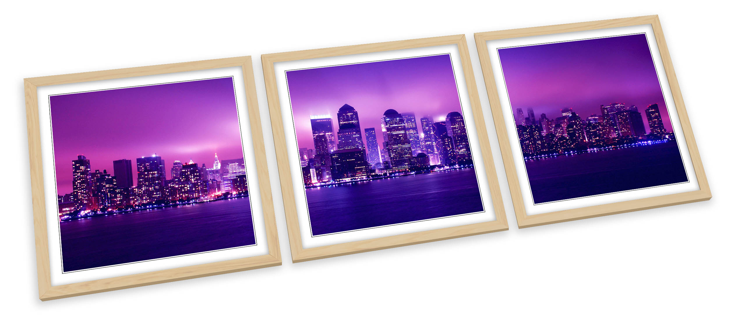 JUEGO DE IMPRESIONES ARTÍSTICAS ENMARCADAS de noche del horizonte de la ciudad de Nueva York póster cuadrado - Imagen 3 de 5