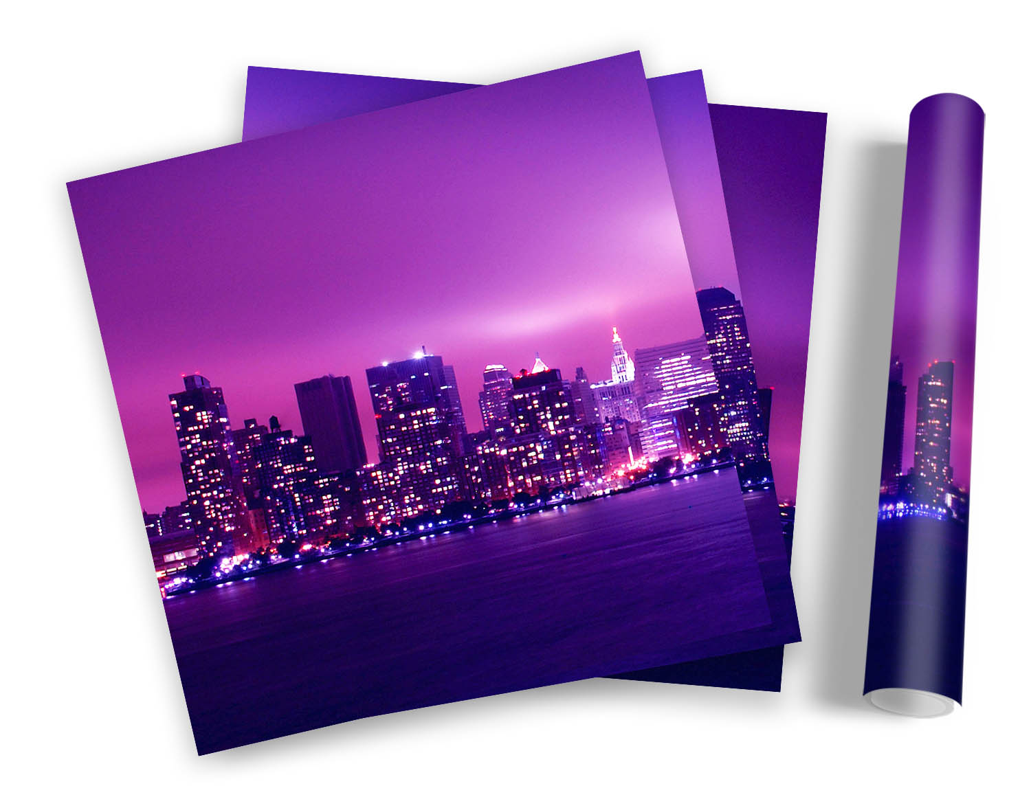 JUEGO DE IMPRESIONES ARTÍSTICAS ENMARCADAS de noche del horizonte de la ciudad de Nueva York póster cuadrado - Imagen 5 de 5