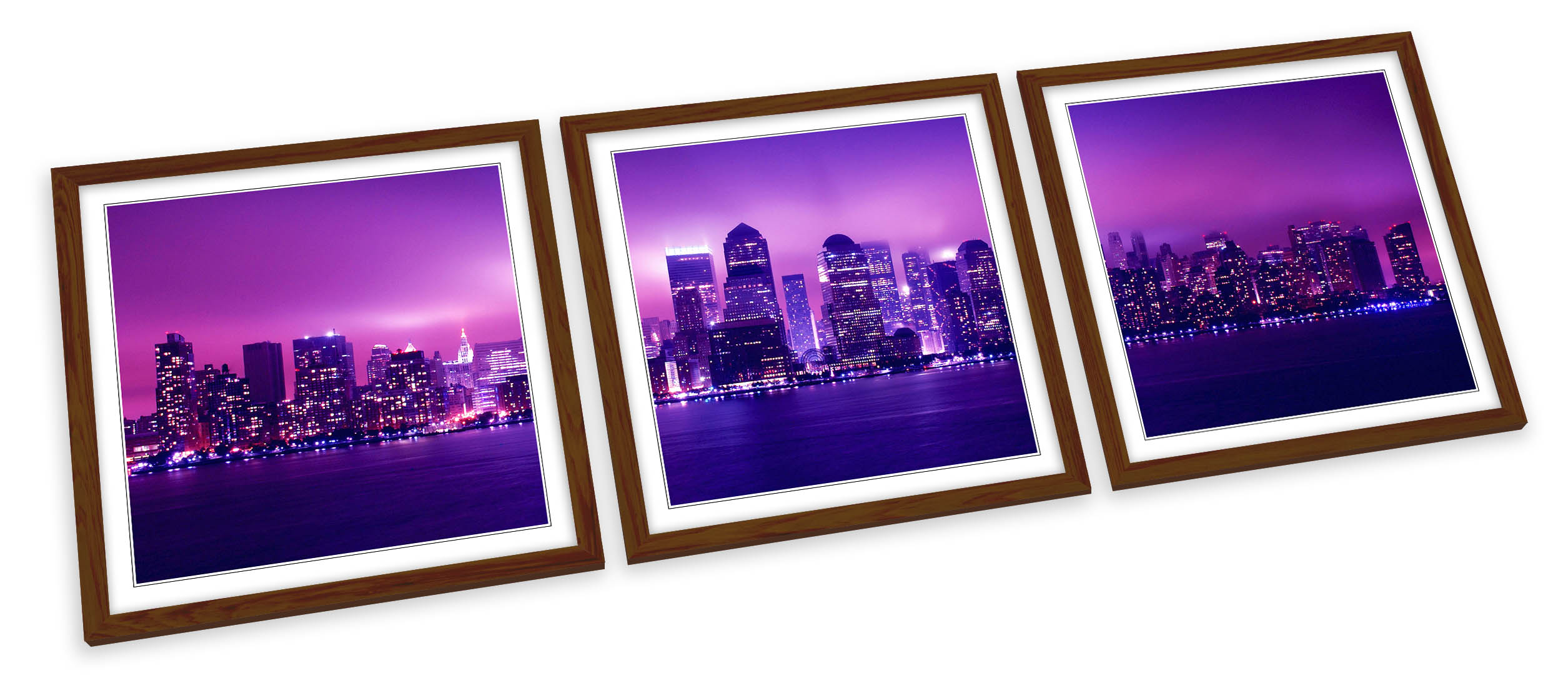 JUEGO DE IMPRESIONES ARTÍSTICAS ENMARCADAS de noche del horizonte de la ciudad de Nueva York póster cuadrado - Imagen 4 de 5