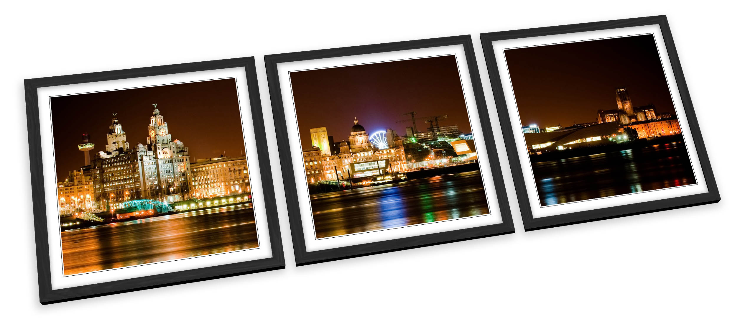 JUEGO DE IMPRESIONES ARTÍSTICAS ENMARCADAS Liverpool City Skyline Cuadrado Póster de Imagen - Imagen 2 de 5