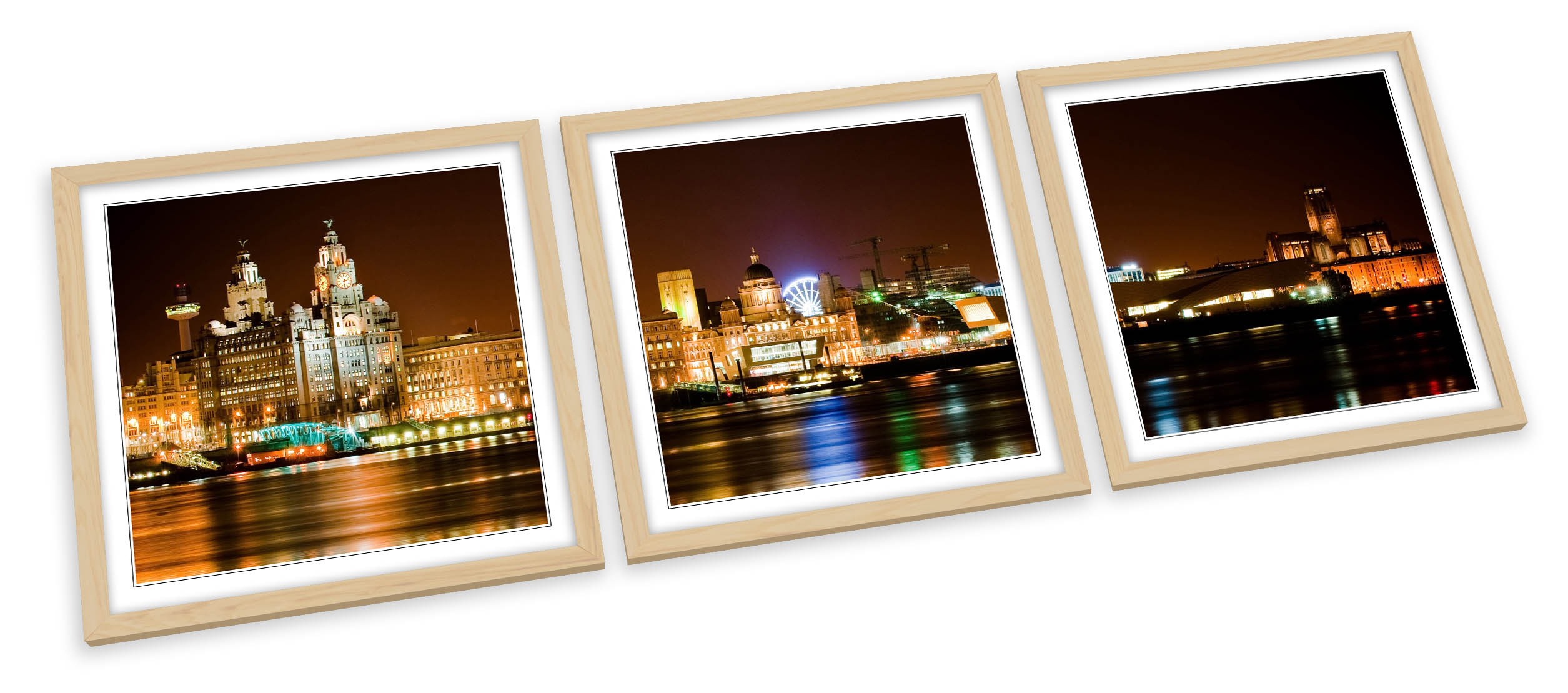 JUEGO DE IMPRESIONES ARTÍSTICAS ENMARCADAS Liverpool City Skyline Cuadrado Póster de Imagen - Imagen 3 de 5