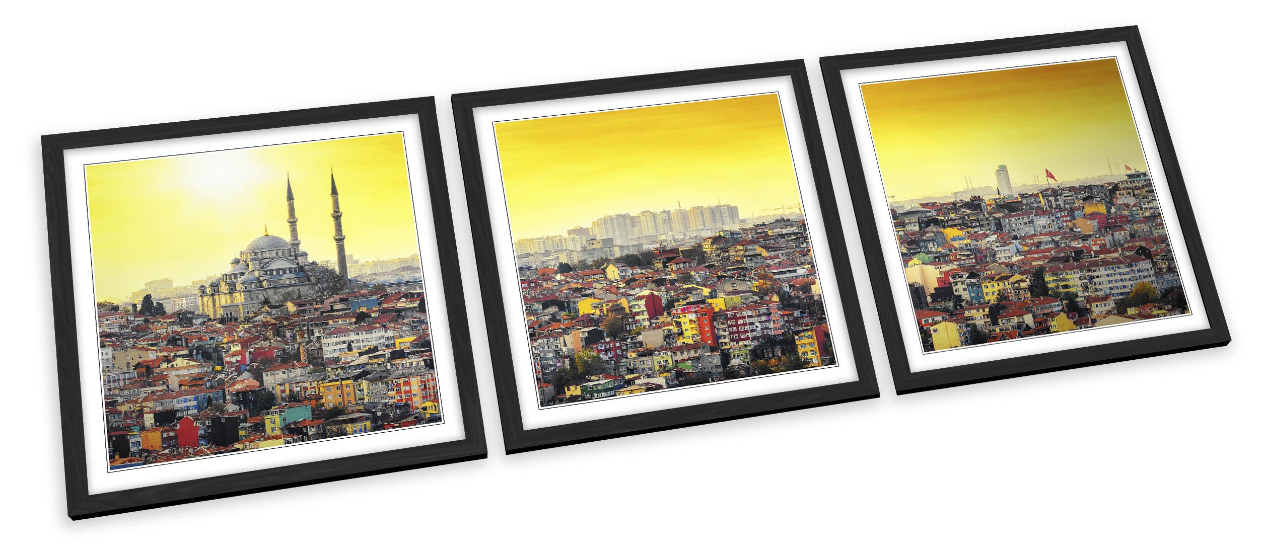 Istanbul Mosque Sunset Skyline FRAMED ART PRINTS SET Picture Poster Square - Picture 2 of 5