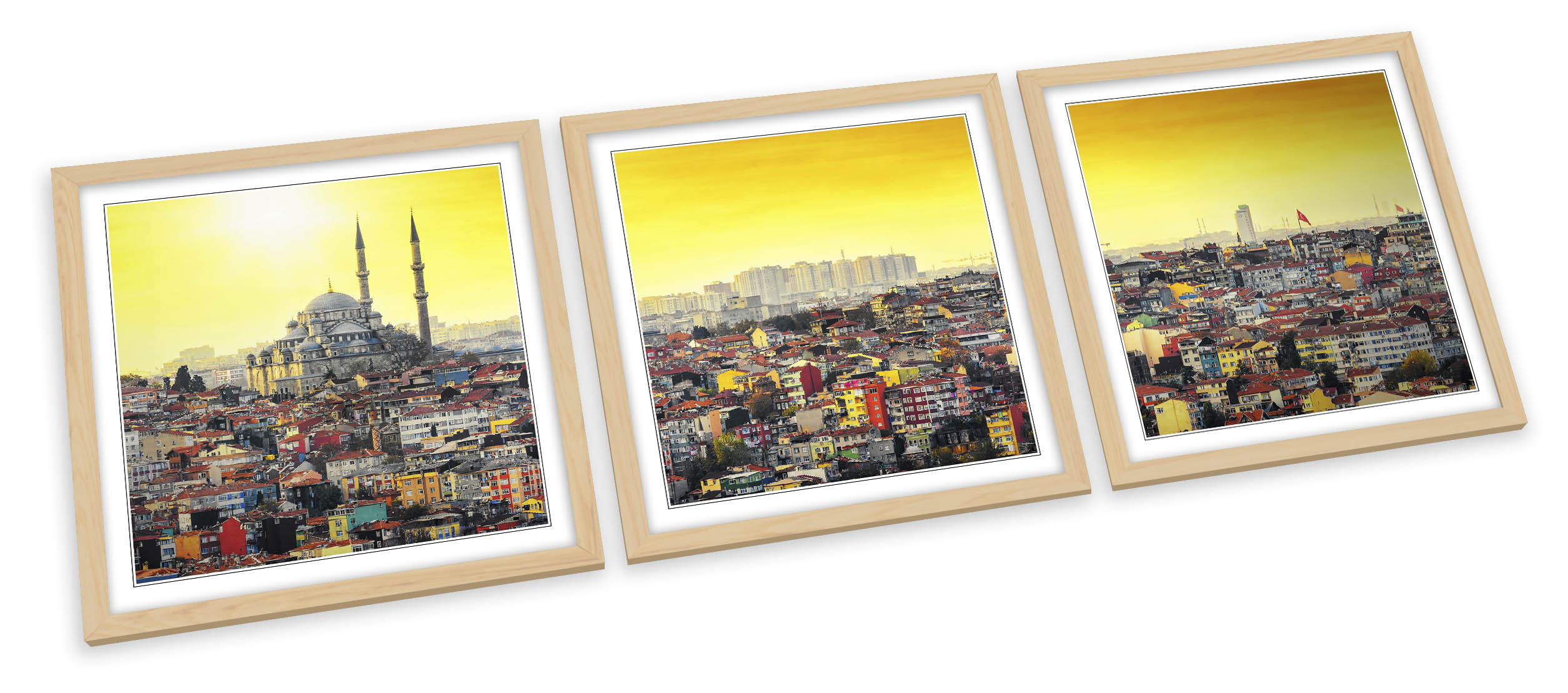 Istanbul Mosque Sunset Skyline FRAMED ART PRINTS SET Picture Poster Square - Picture 3 of 5