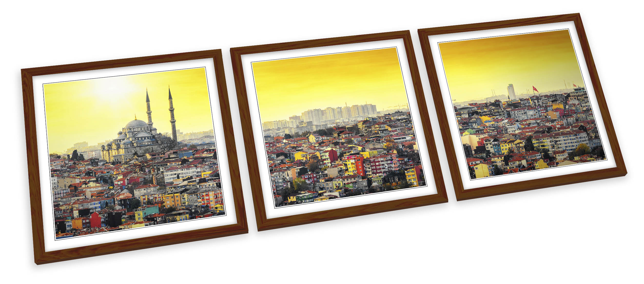 Istanbul Mosque Sunset Skyline FRAMED ART PRINTS SET Picture Poster Square - Picture 4 of 5