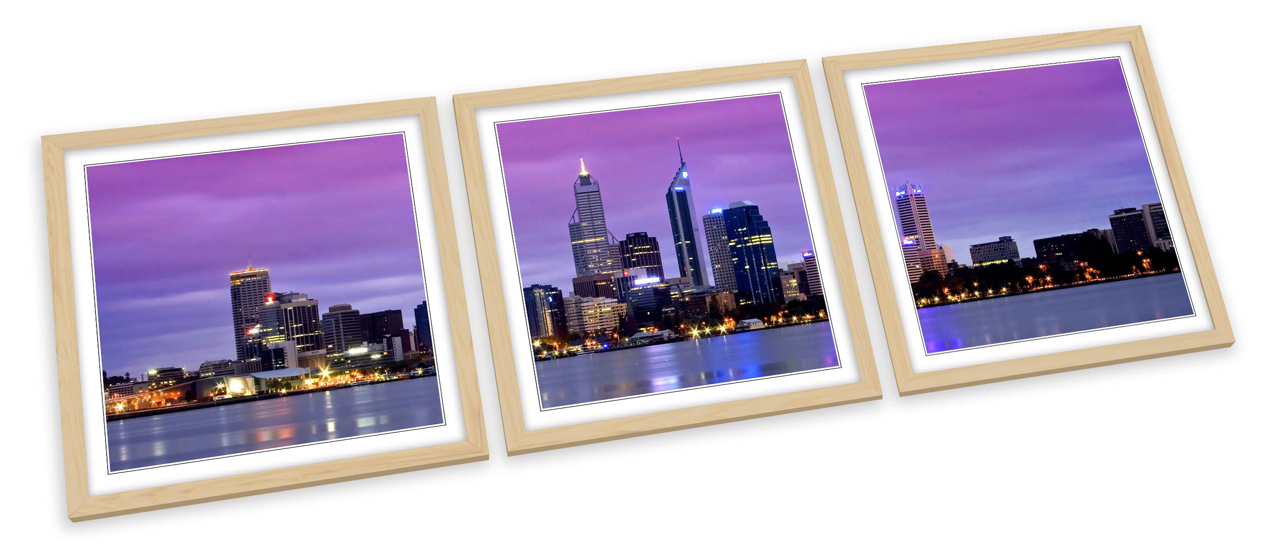 Perth City Skyline Australia FRAMED ART PRINTS SET Picture Poster Square - Picture 3 of 5