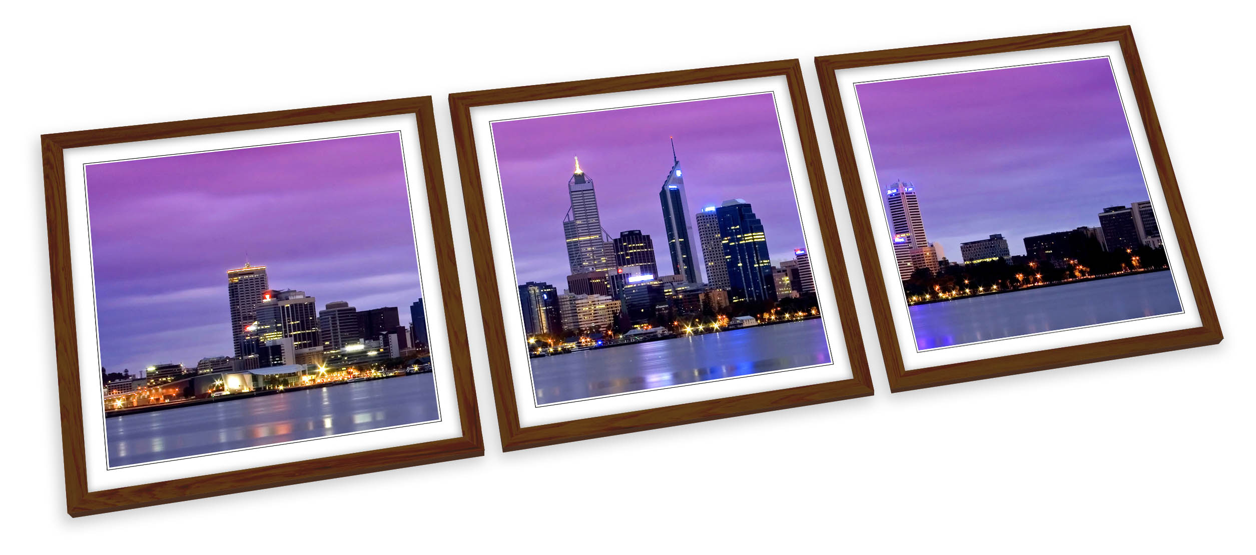 Perth City Skyline Australia FRAMED ART PRINTS SET Picture Poster Square - Picture 4 of 5
