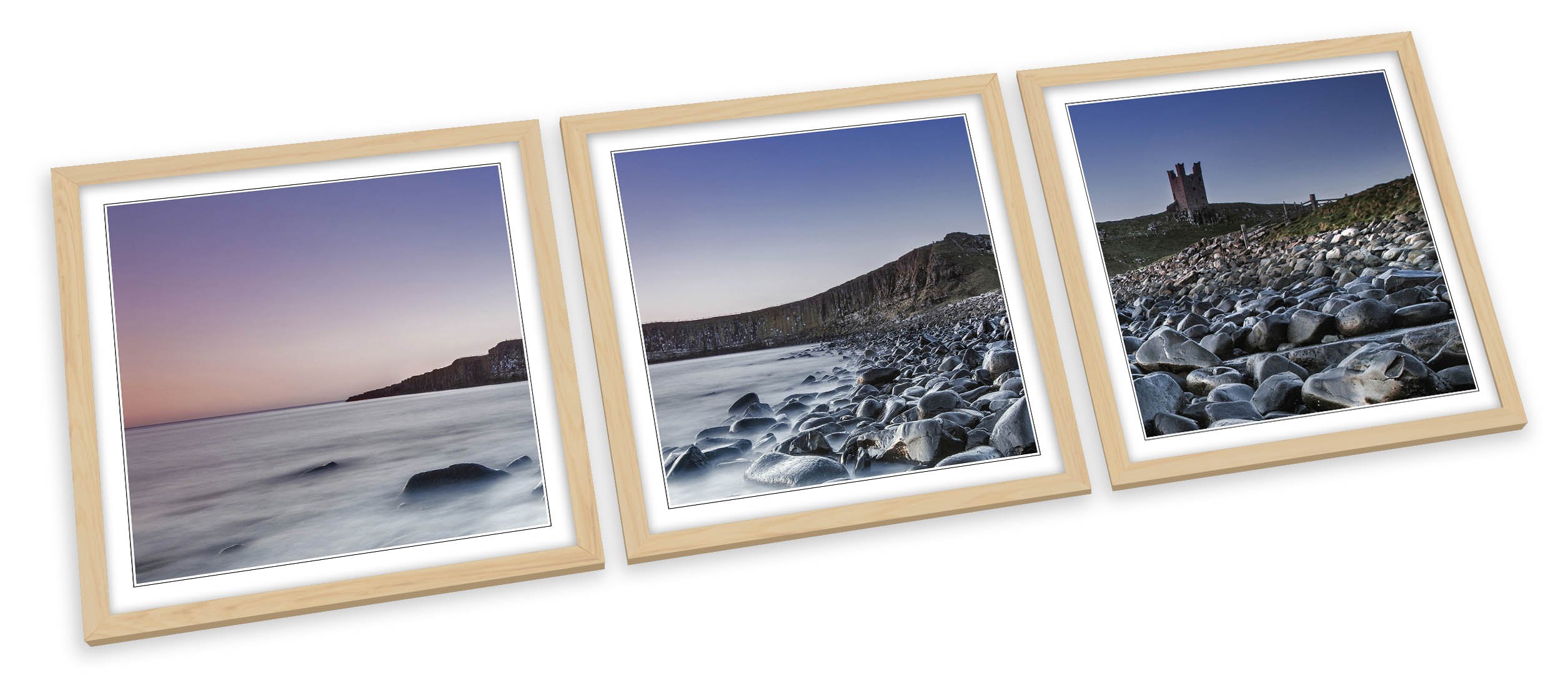 Dunstanbrugh Castle Szene Sonnenuntergang GERAHMTE KUNSTDRUCKE SET Bild Poster Quadrat - Bild 3 von 5