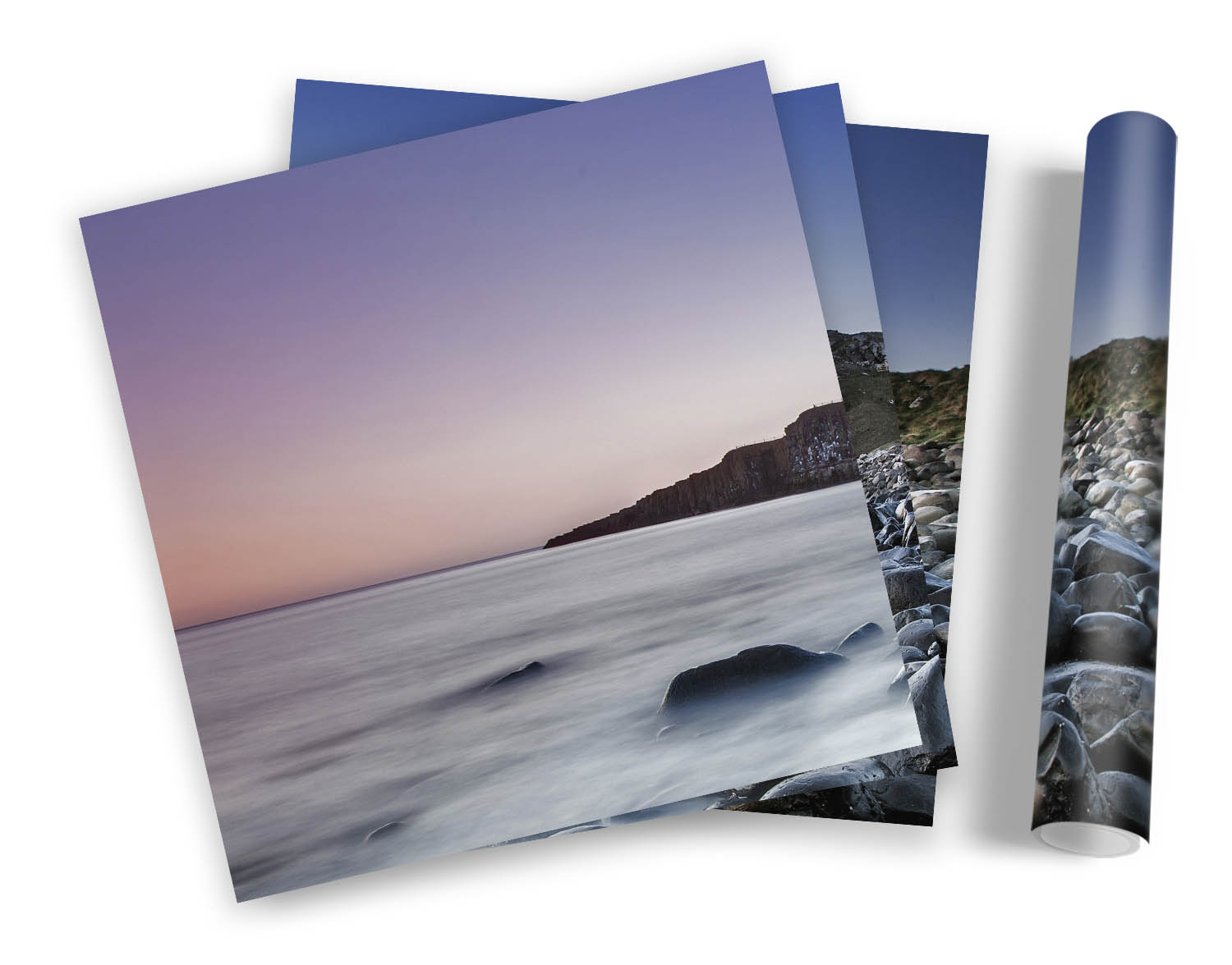 Dunstanbrugh Castle Szene Sonnenuntergang GERAHMTE KUNSTDRUCKE SET Bild Poster Quadrat - Bild 5 von 5