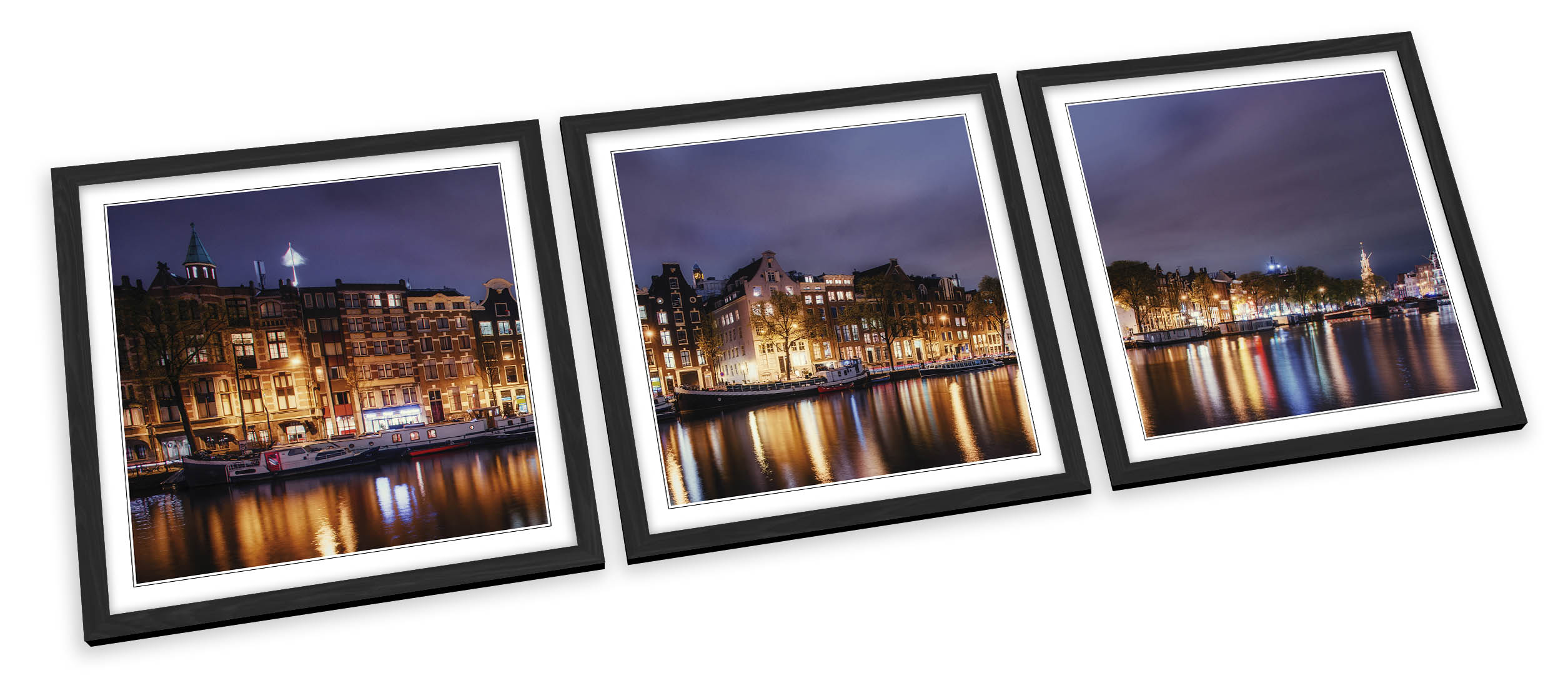 Amsterdam City Night Skyline SET STAMPE ARTISTICHE INCORNICIATE Quadro Poster Quadrato - Foto 2 di 5