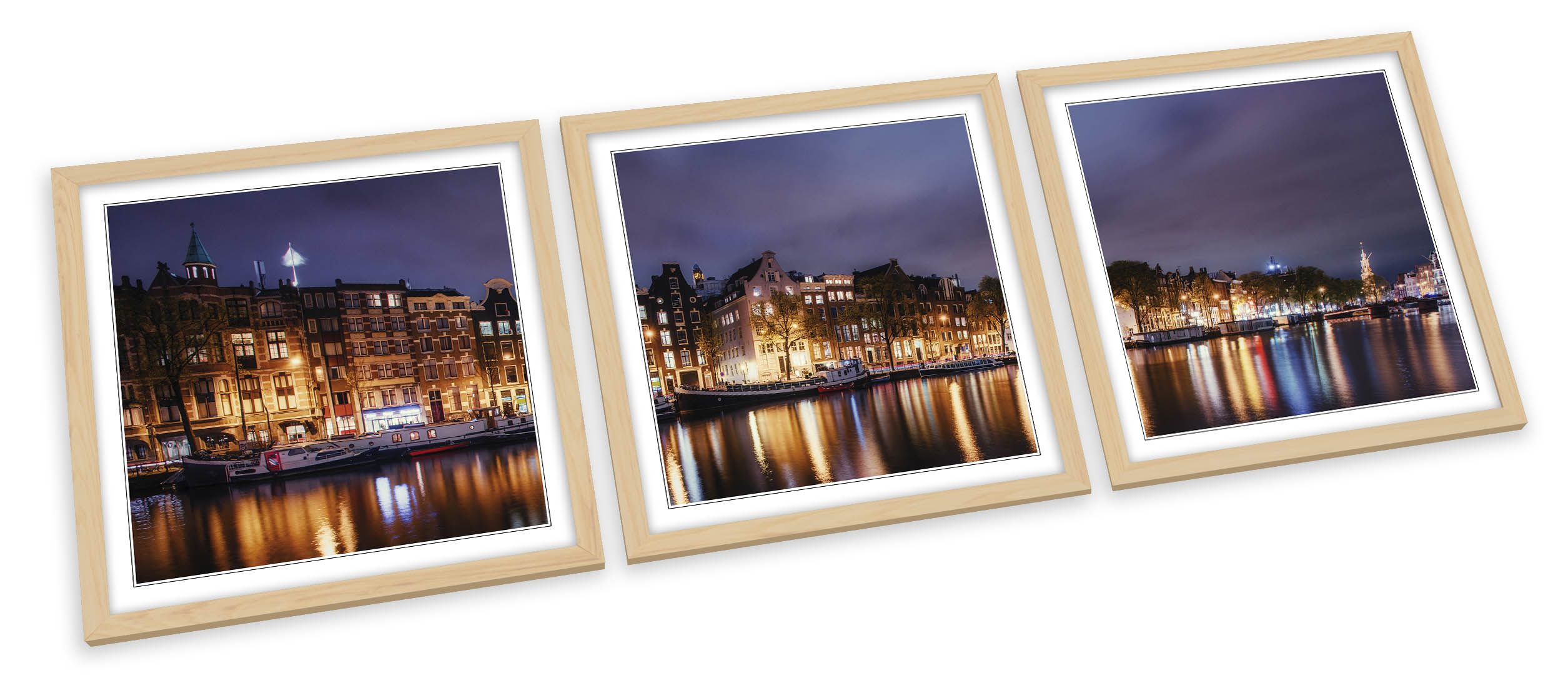 Amsterdam City Night Skyline SET STAMPE ARTISTICHE INCORNICIATE Quadro Poster Quadrato - Foto 3 di 5