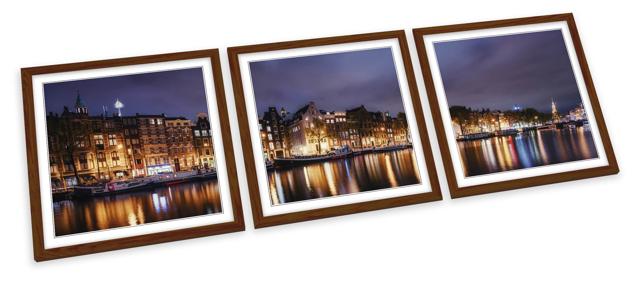 Amsterdam City Night Skyline SET STAMPE ARTISTICHE INCORNICIATE Quadro Poster Quadrato - Foto 4 di 5