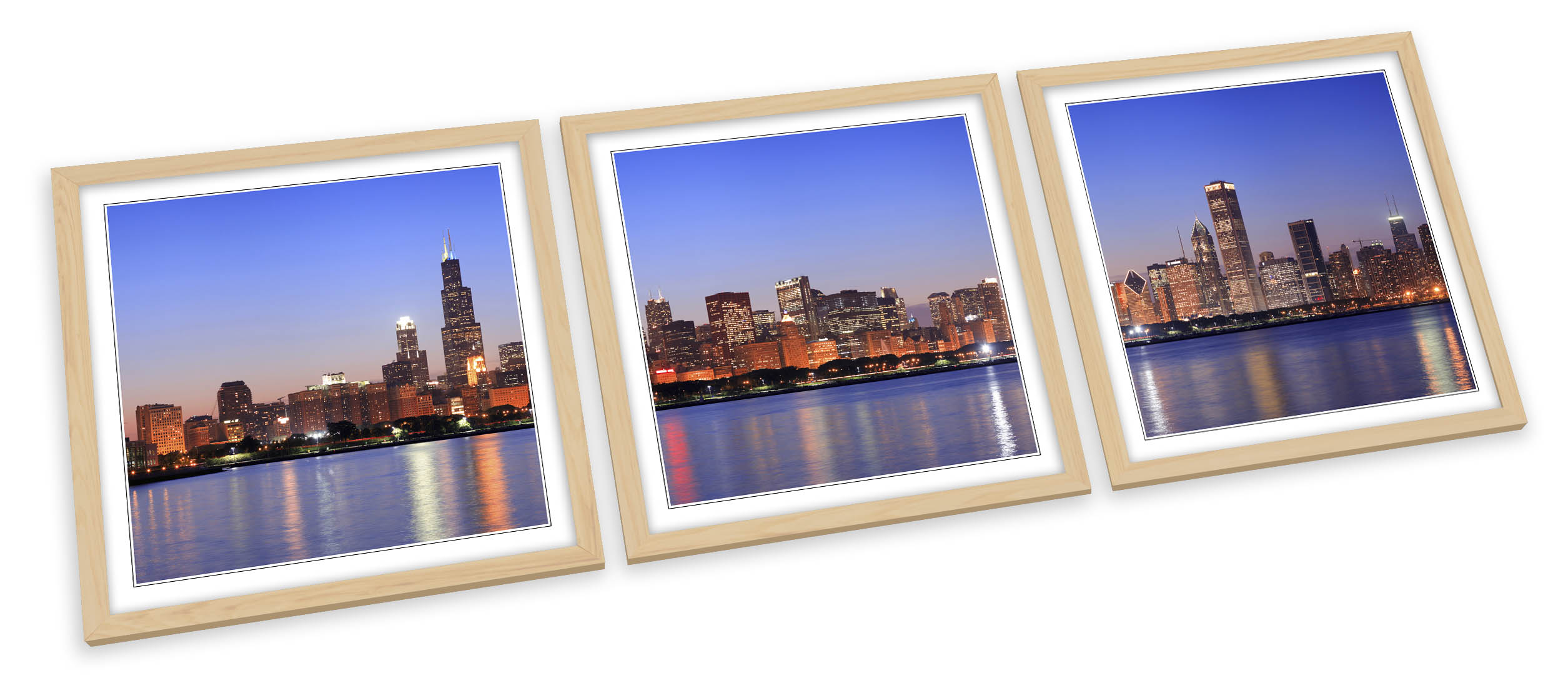 Chicago City Skyline Illinois SET STAMPE ARTISTICHE CON CORNICE Quadro Poster Quadrato - Foto 3 di 5