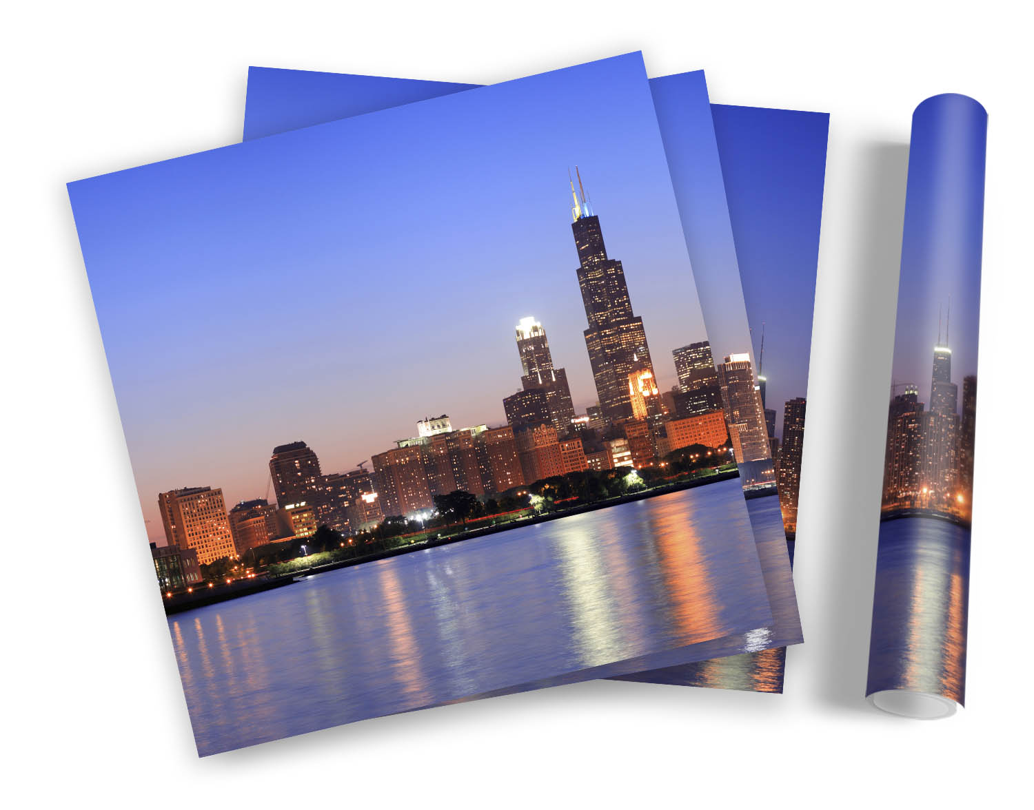 Chicago City Skyline Illinois SET STAMPE ARTISTICHE CON CORNICE Quadro Poster Quadrato - Foto 5 di 5