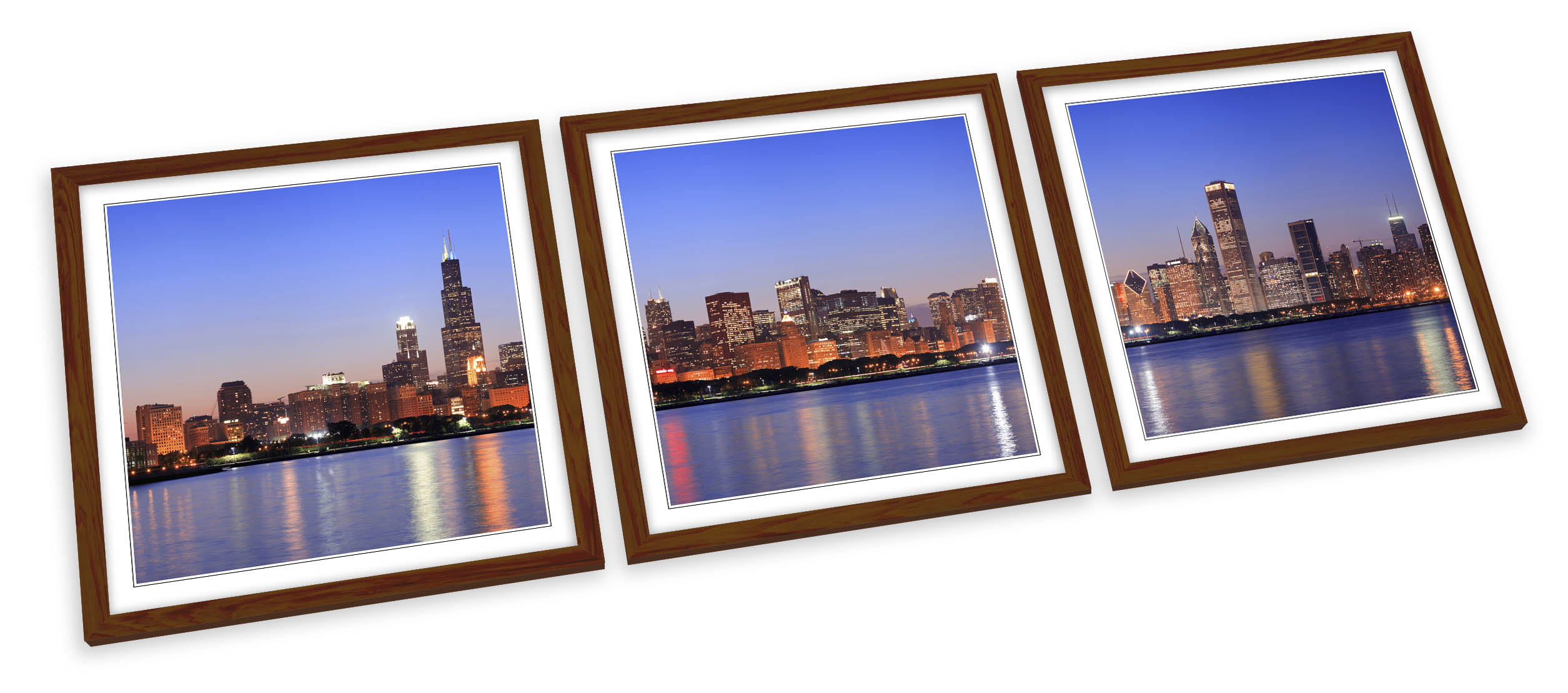 Chicago City Skyline Illinois SET STAMPE ARTISTICHE CON CORNICE Quadro Poster Quadrato - Foto 4 di 5