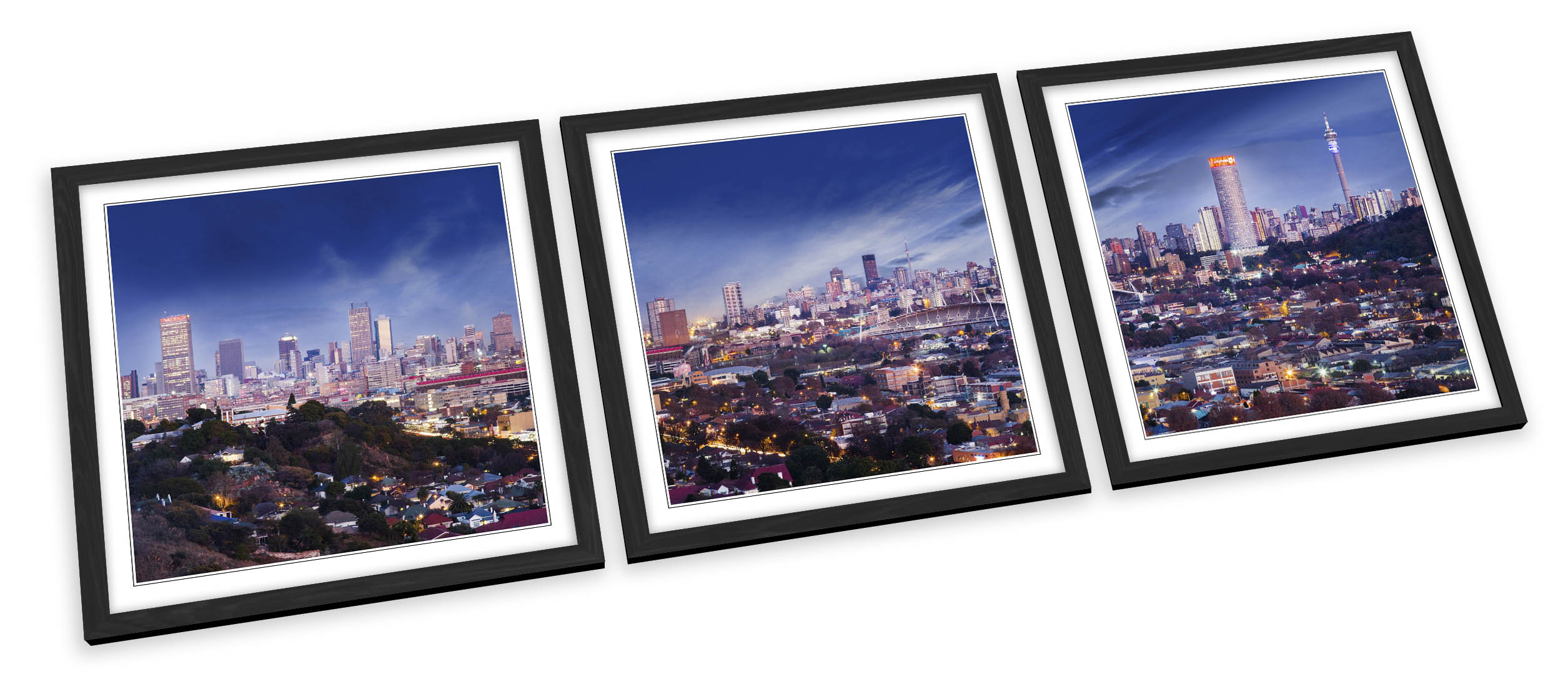 Johannesburg Stadt Skyline Südafrika GERAHMTE KUNSTDRUCKE SET Bild Quadrat - Bild 2 von 5