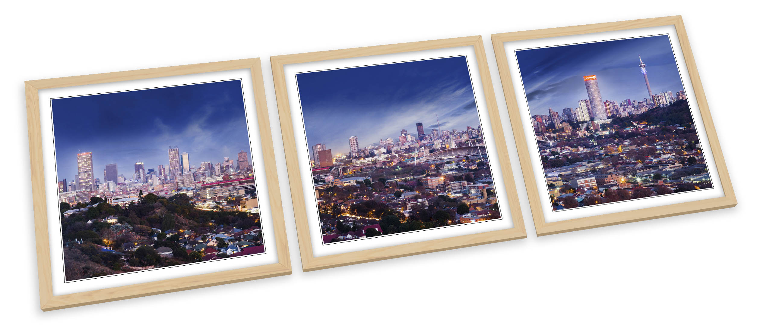 Johannesburg Stadt Skyline Südafrika GERAHMTE KUNSTDRUCKE SET Bild Quadrat - Bild 3 von 5