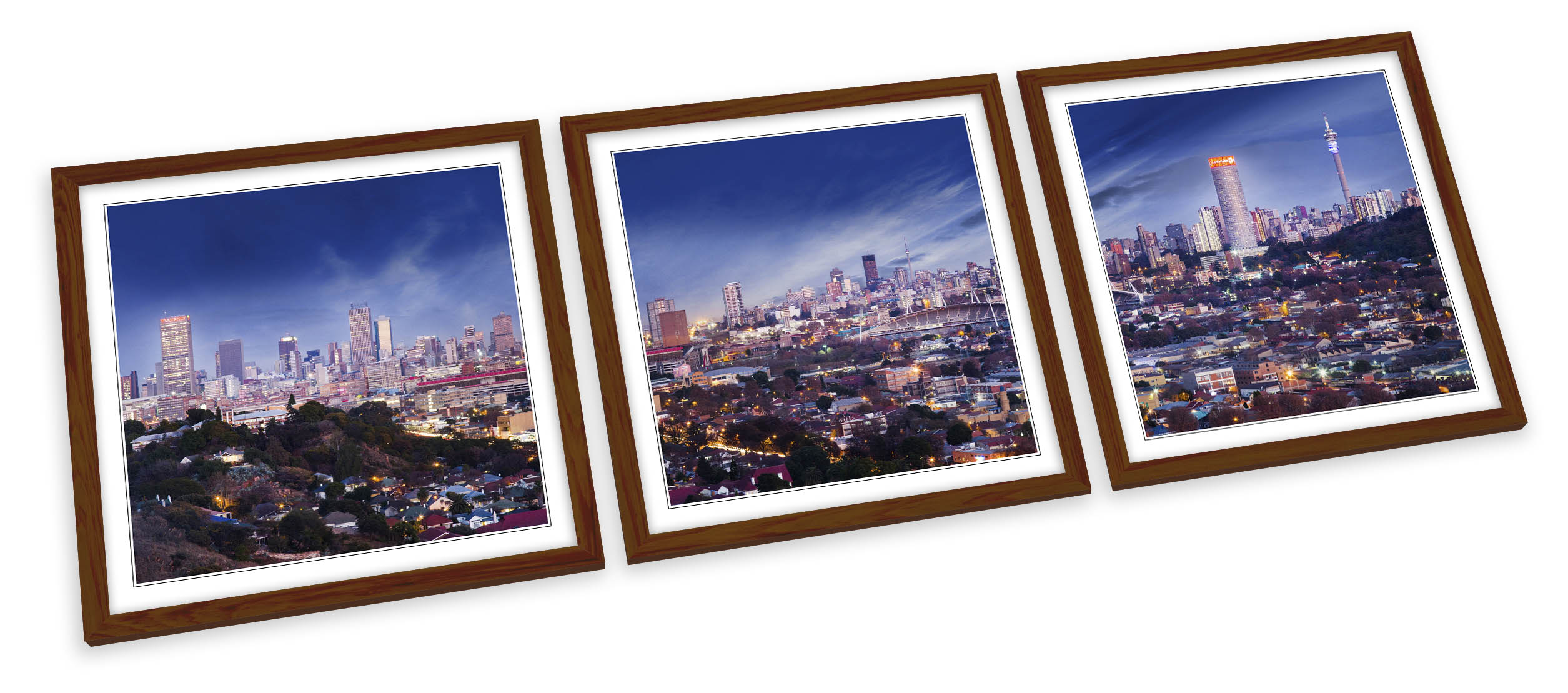 Johannesburg Stadt Skyline Südafrika GERAHMTE KUNSTDRUCKE SET Bild Quadrat - Bild 4 von 5