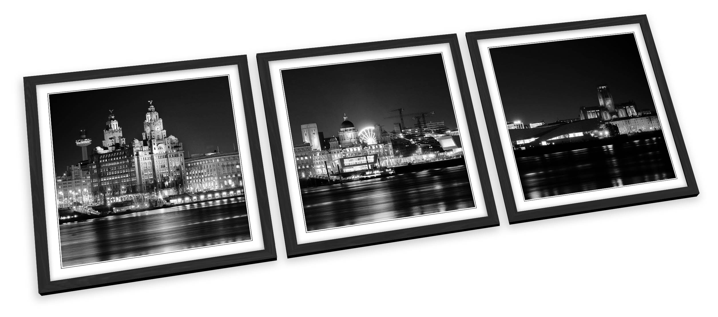 SET STAMPE ARTISTICHE CON CORNICE Liverpool City Skyline B&W quadro poster quadrato - Foto 2 di 5