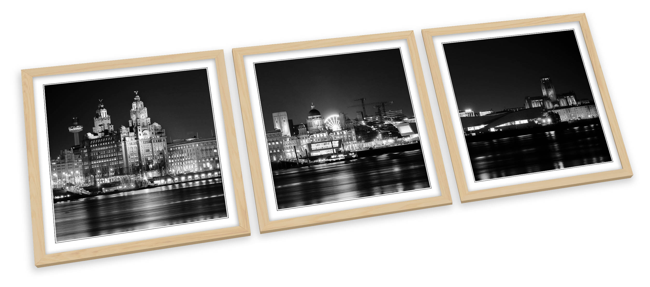 SET STAMPE ARTISTICHE CON CORNICE Liverpool City Skyline B&W quadro poster quadrato - Foto 3 di 5