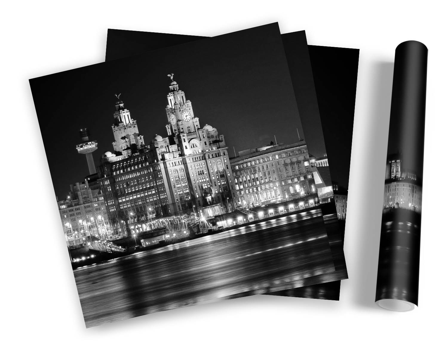 SET STAMPE ARTISTICHE CON CORNICE Liverpool City Skyline B&W quadro poster quadrato - Foto 5 di 5