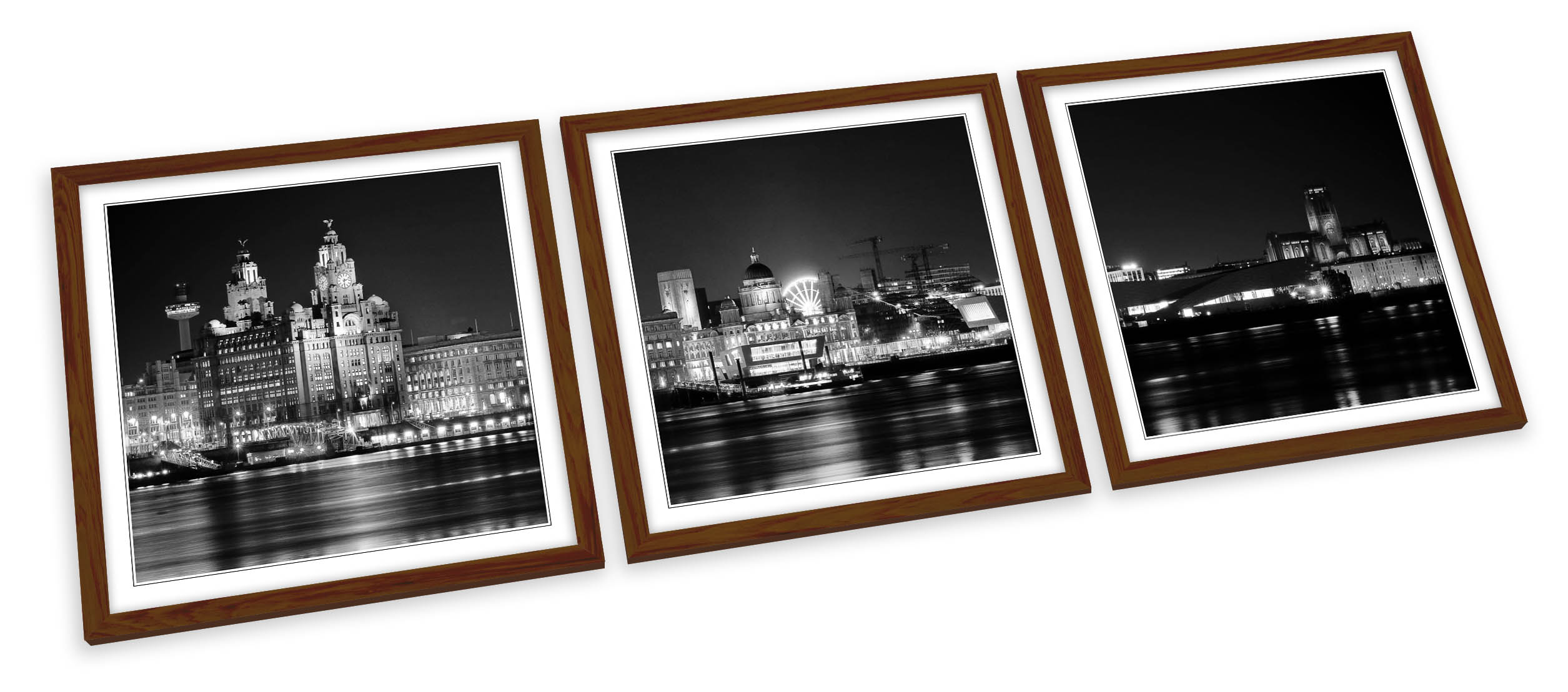 SET STAMPE ARTISTICHE CON CORNICE Liverpool City Skyline B&W quadro poster quadrato - Foto 4 di 5