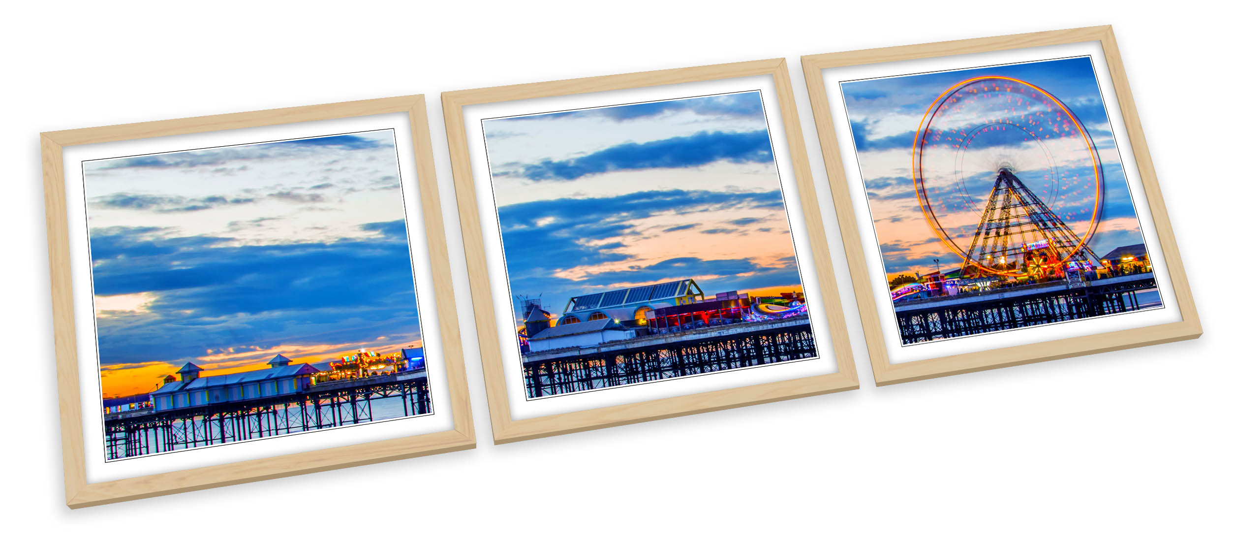 Blackpool Pier Beach Sunset Blue FRAMED ART PRINTS SET Picture Poster Square - Picture 3 of 5