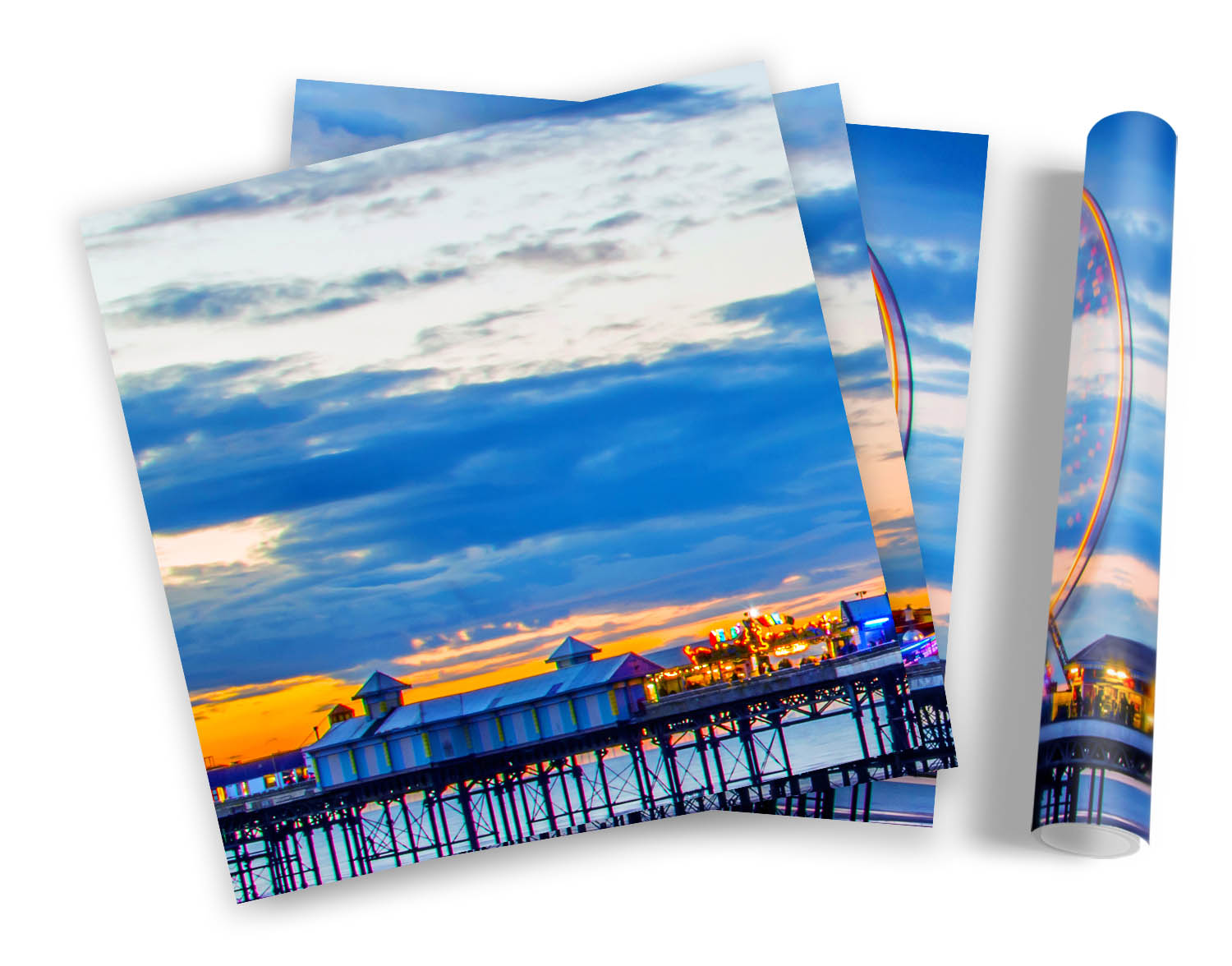 Blackpool Pier Beach Sunset Blue FRAMED ART PRINTS SET Picture Poster Square - Picture 5 of 5