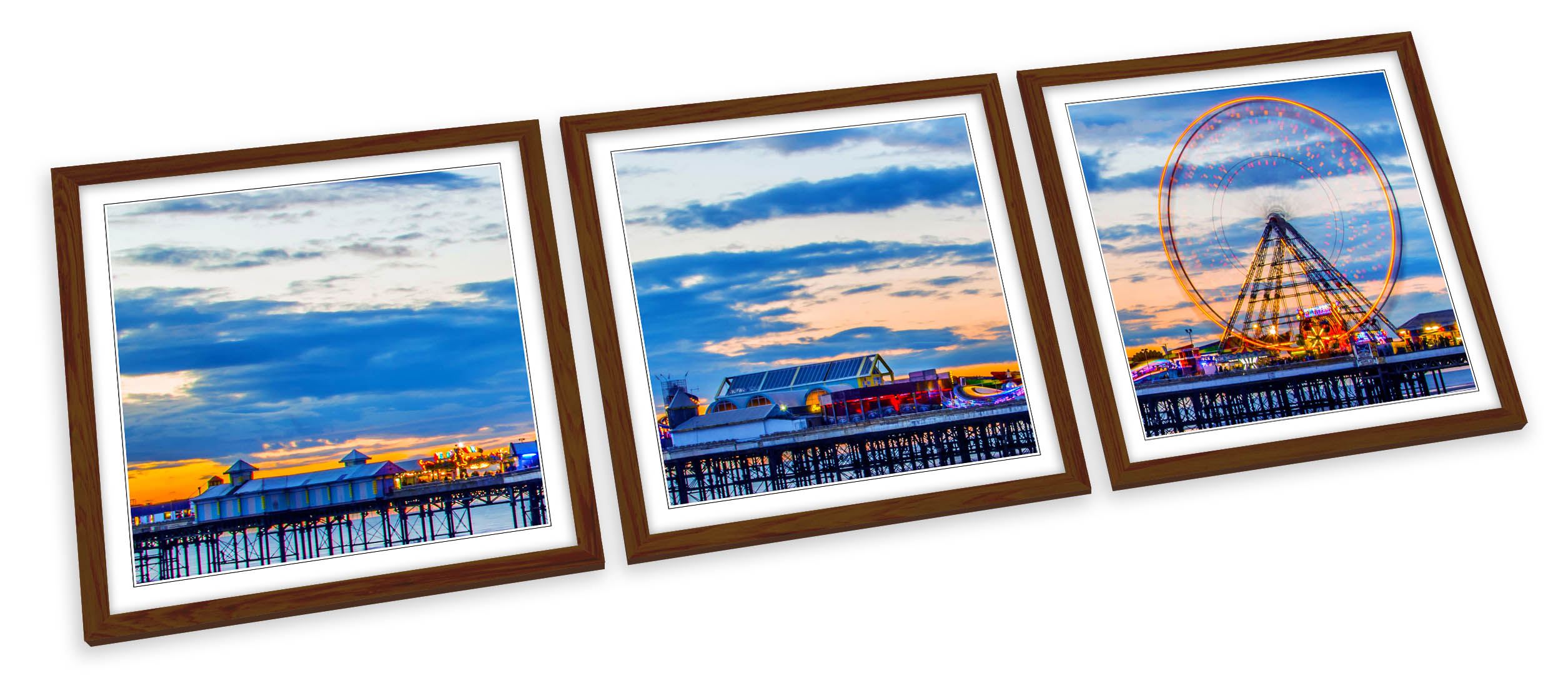 Blackpool Pier Beach Sunset Blue FRAMED ART PRINTS SET Picture Poster Square - Picture 4 of 5